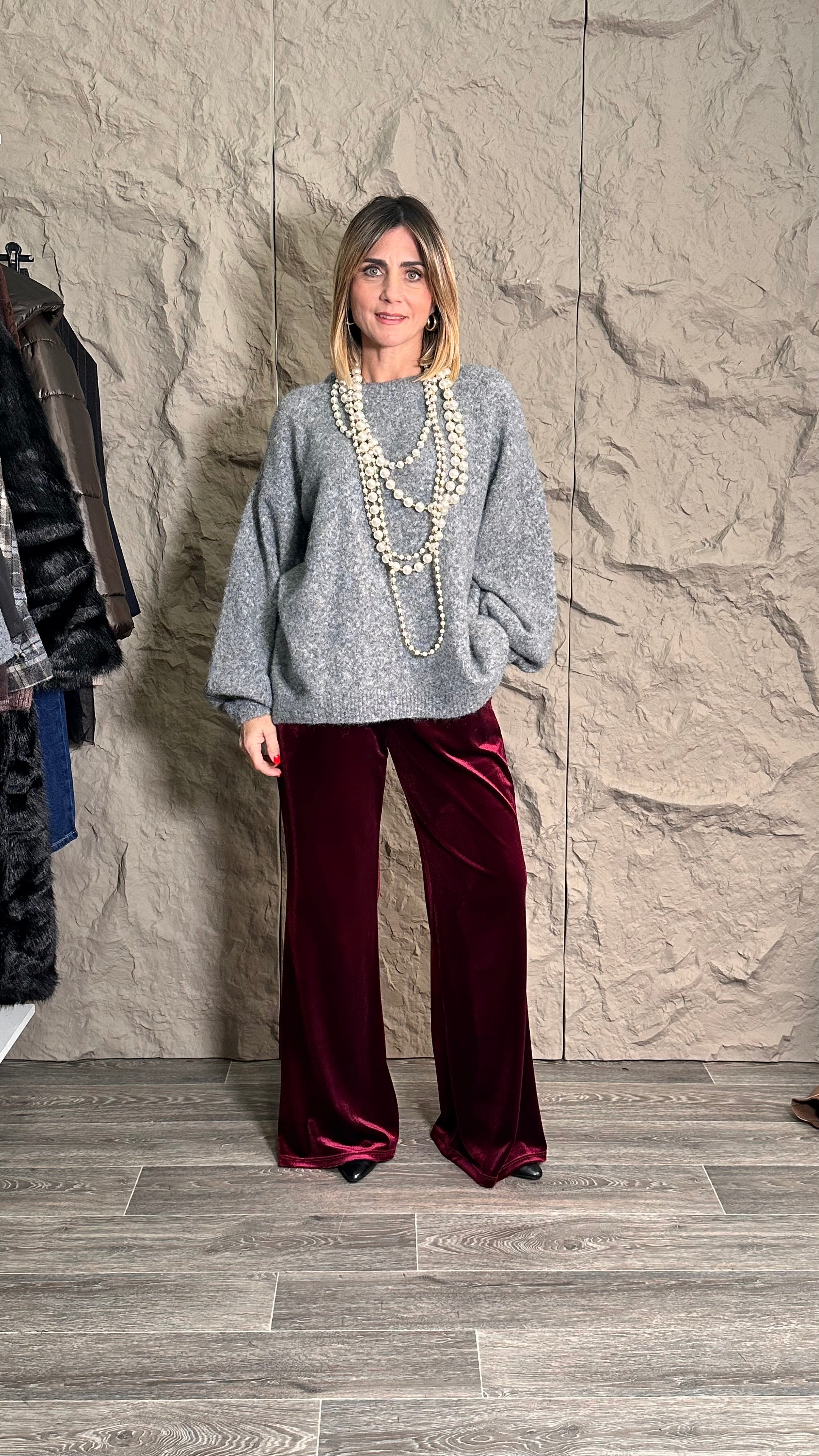 Pantalone Effetto Velluto Bordeaux