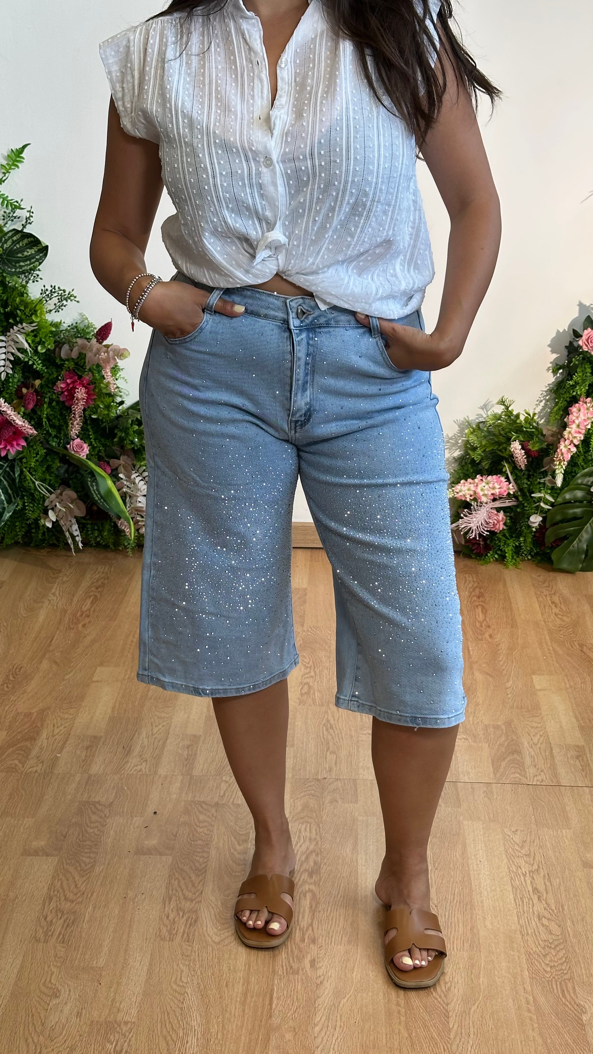 Bermuda jeans strass