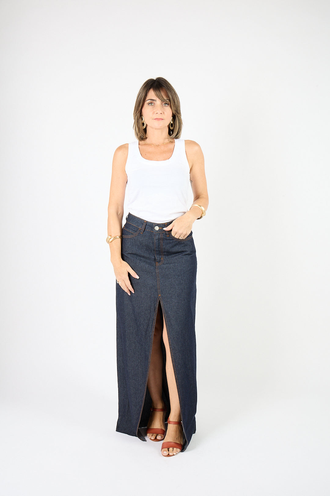 Gonna Longuette Denim Couture – Lavaggio scuro