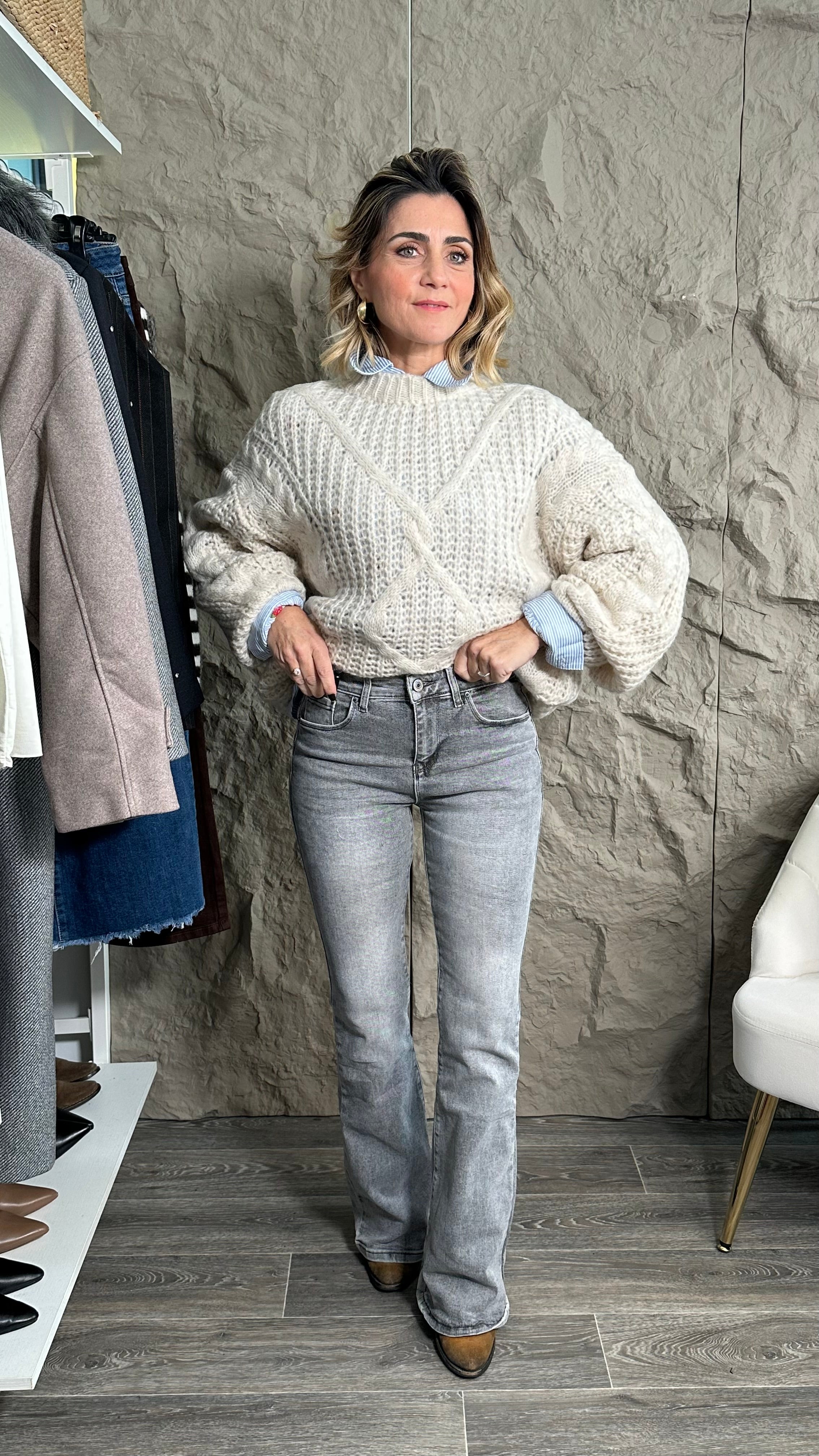 Jeans zampa -5kg push up grigio