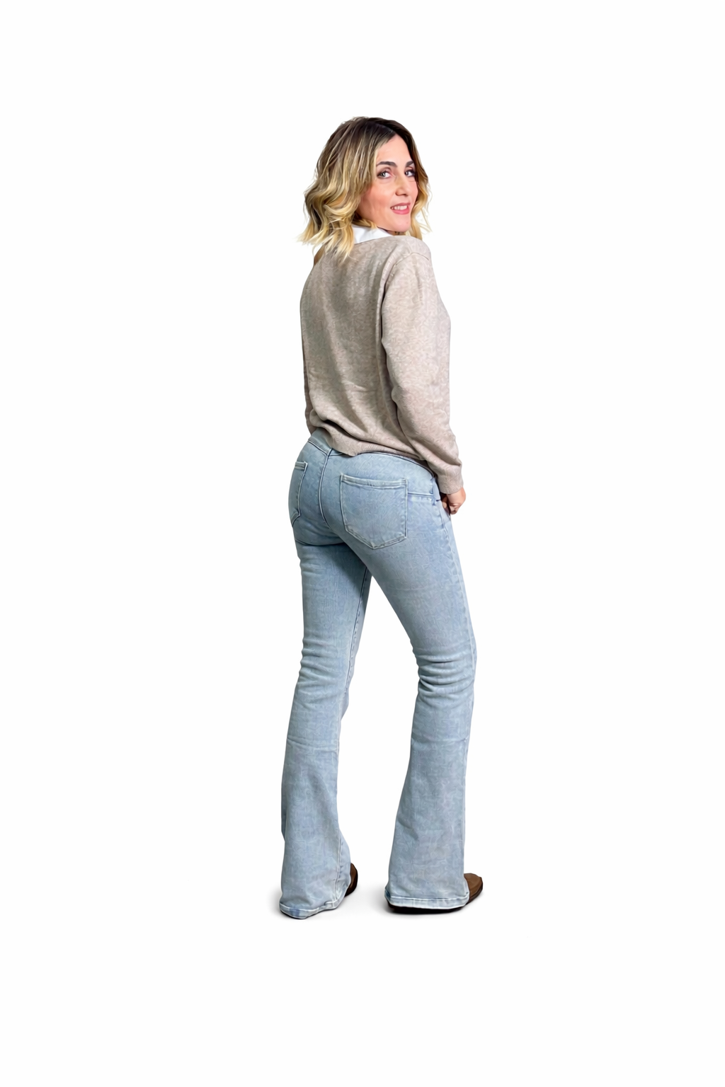 Jeans zampa -5kg push up sabbiato vita bassa