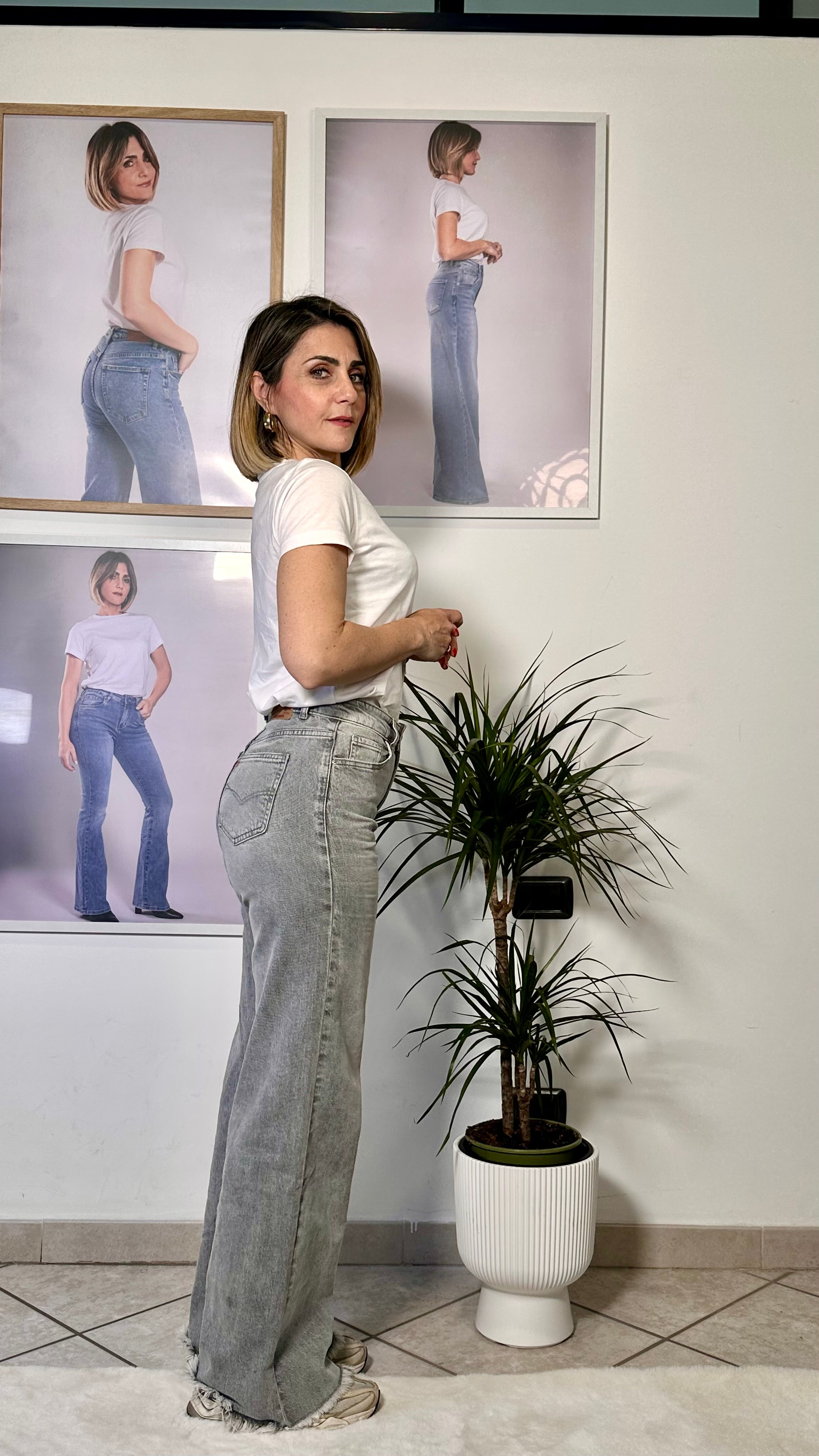 Jeans Wide Leg Soft Shape grigio