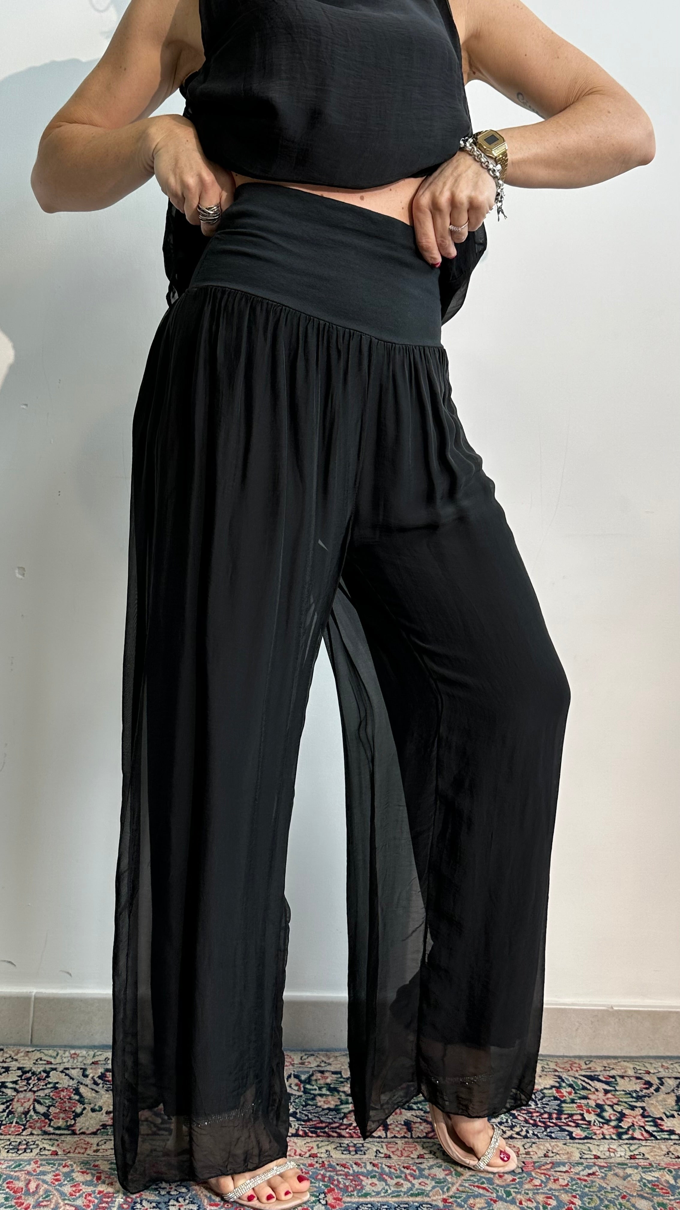 Pantaloni Lalla misto seta