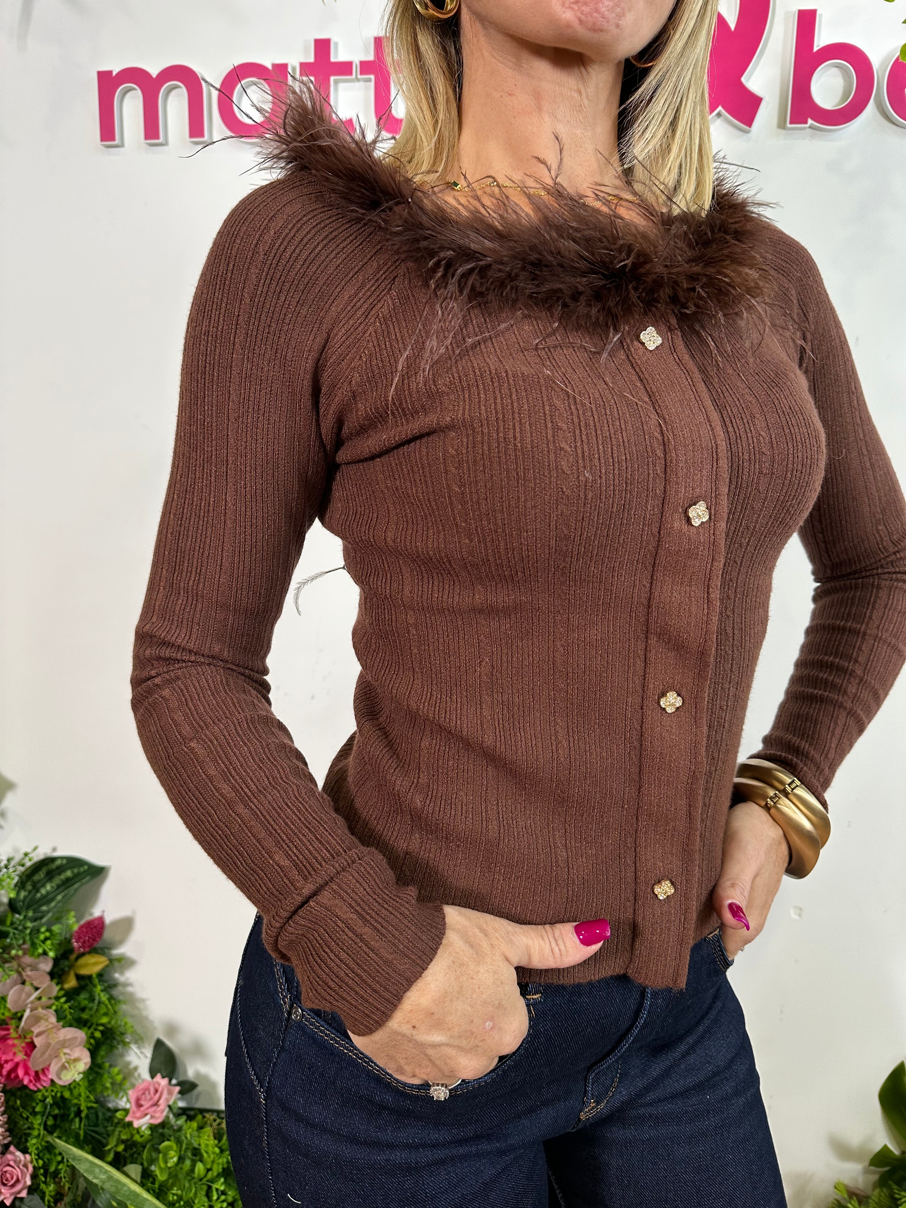 Maglia Piume Chic Marrone