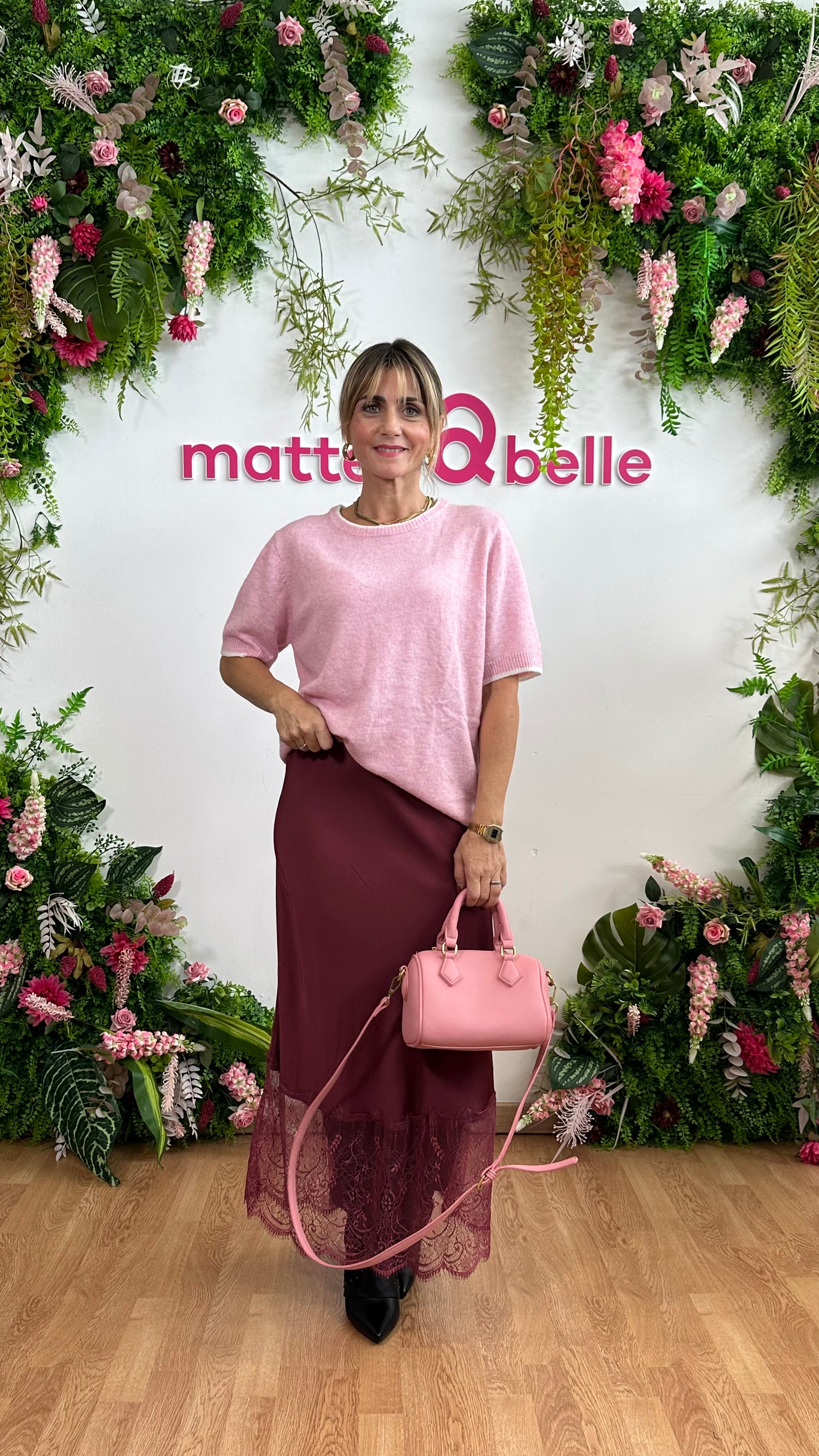 Gonna Viscosa con Pizzo Bordeaux