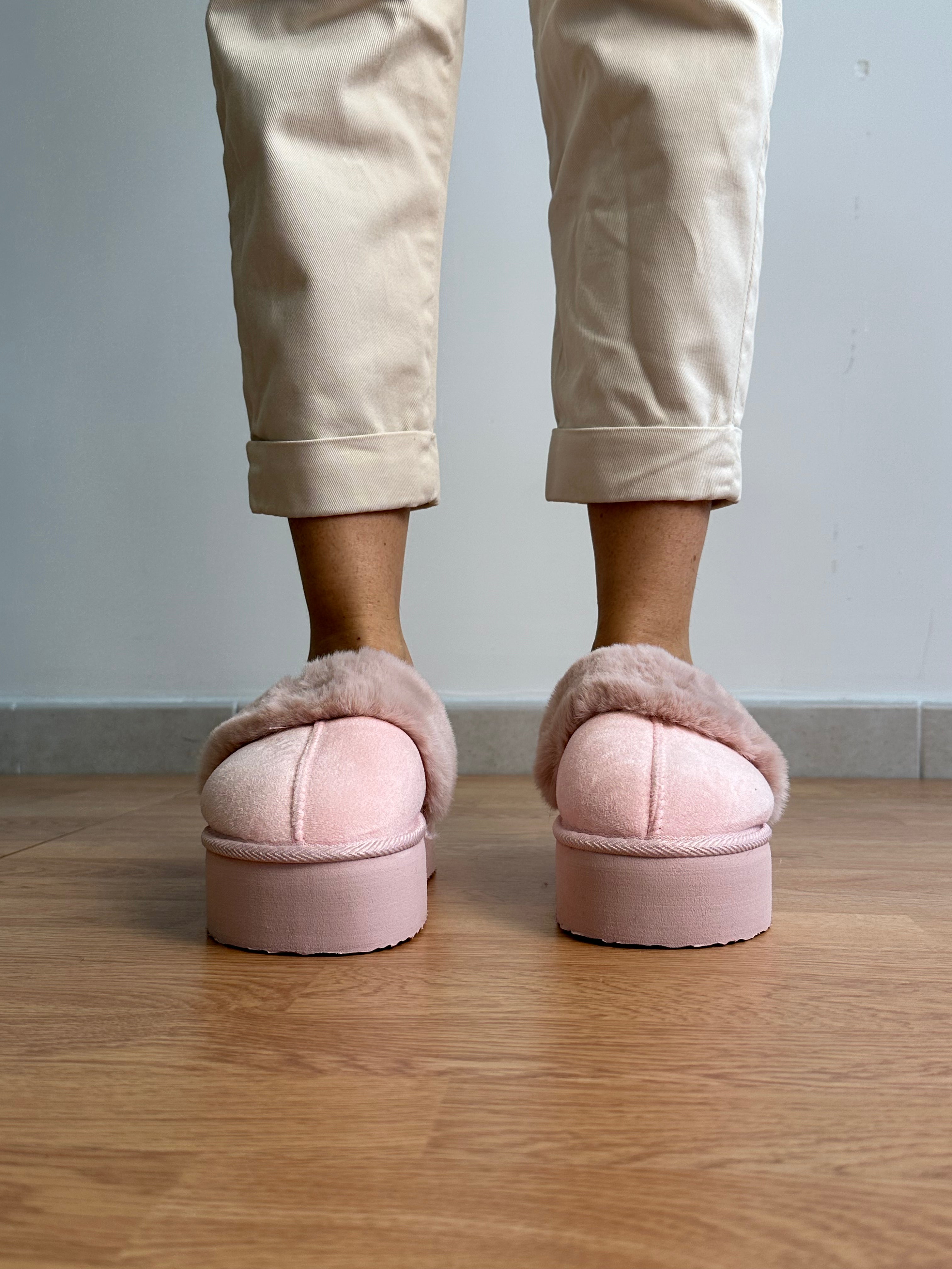 Mules peluche platform