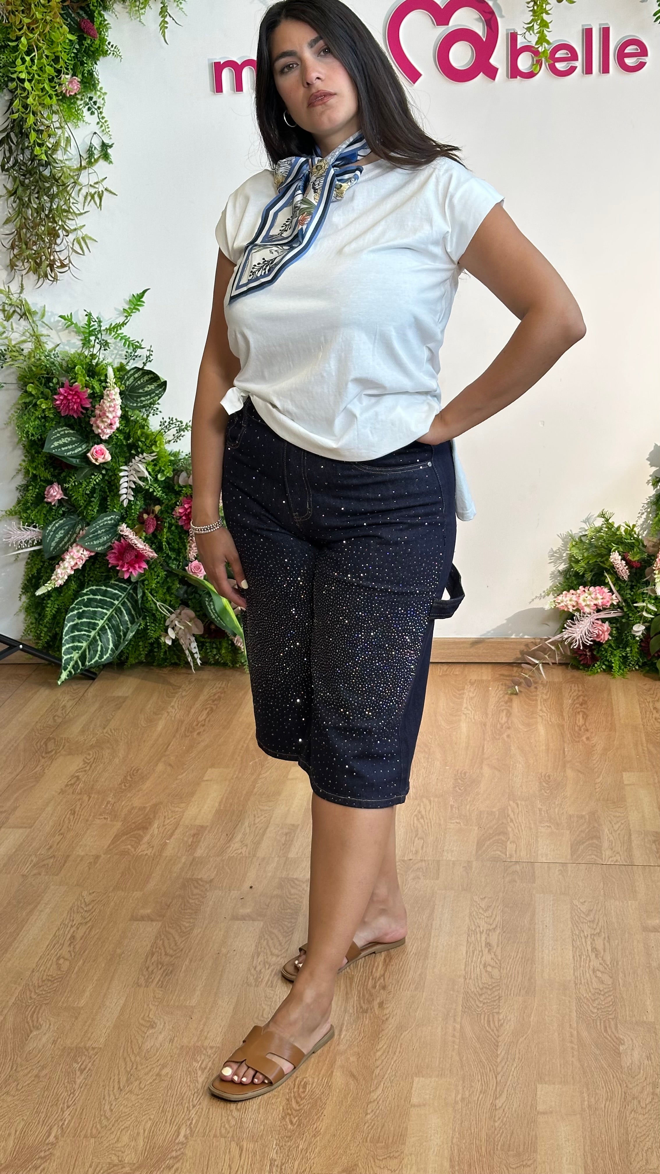 Bermuda jeans strass scuro