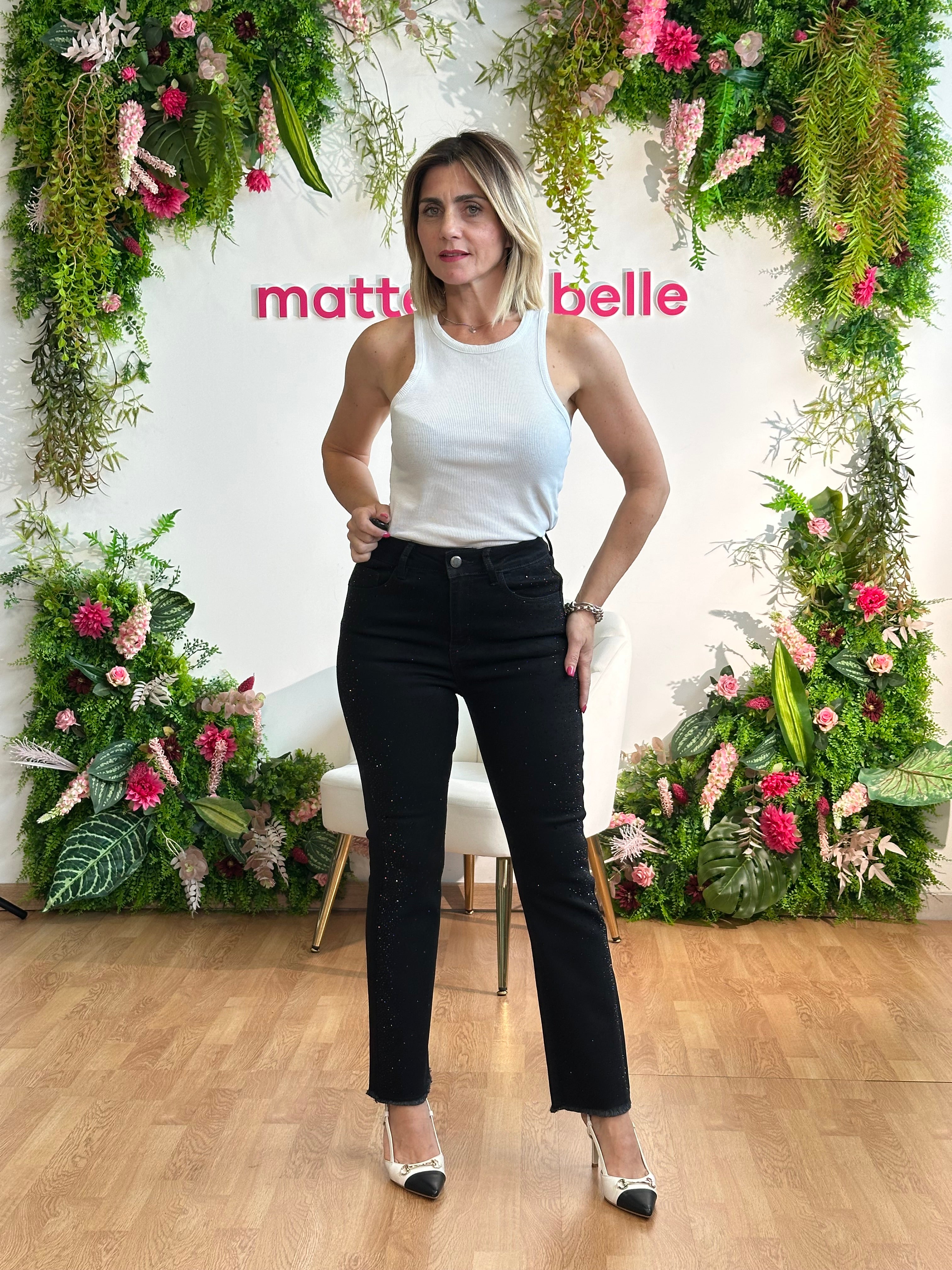 Jeans trombetta strass