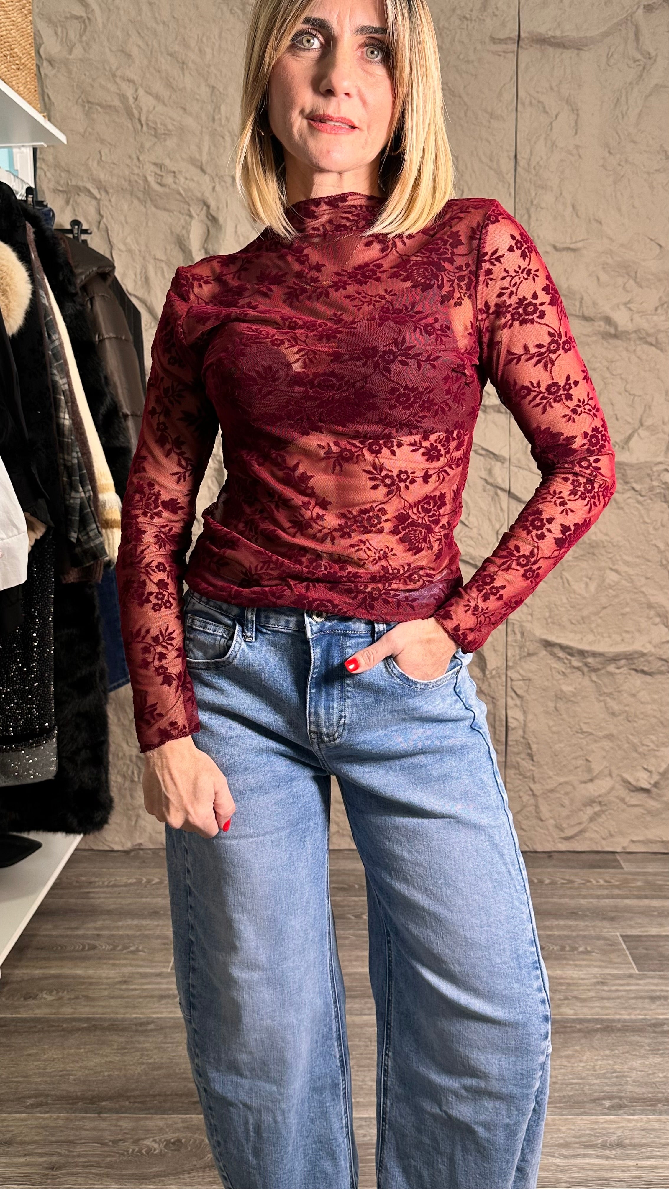 Maglia Velè Floreale Bordeaux