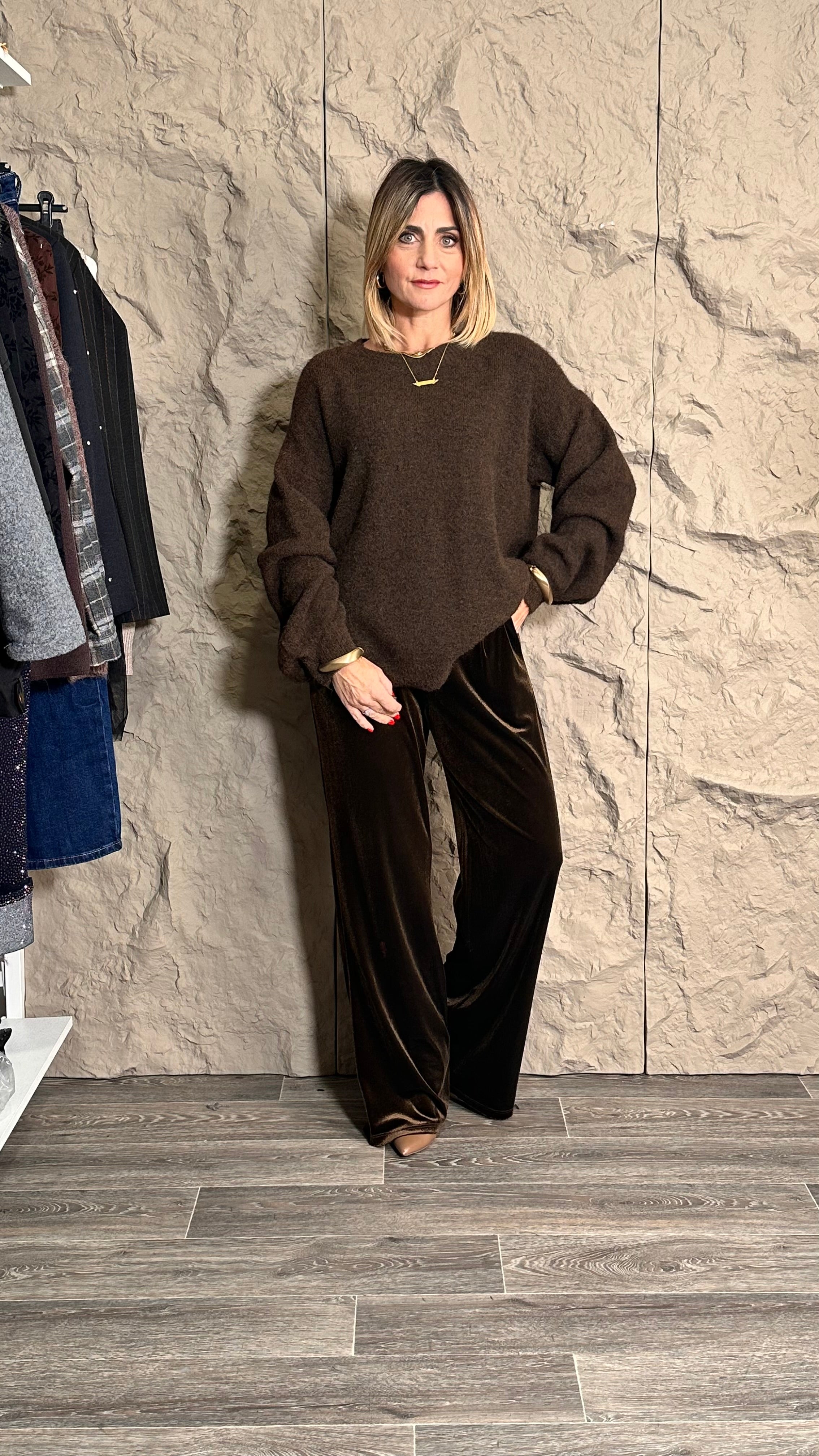 Pantalone Effetto Velluto Marrone
