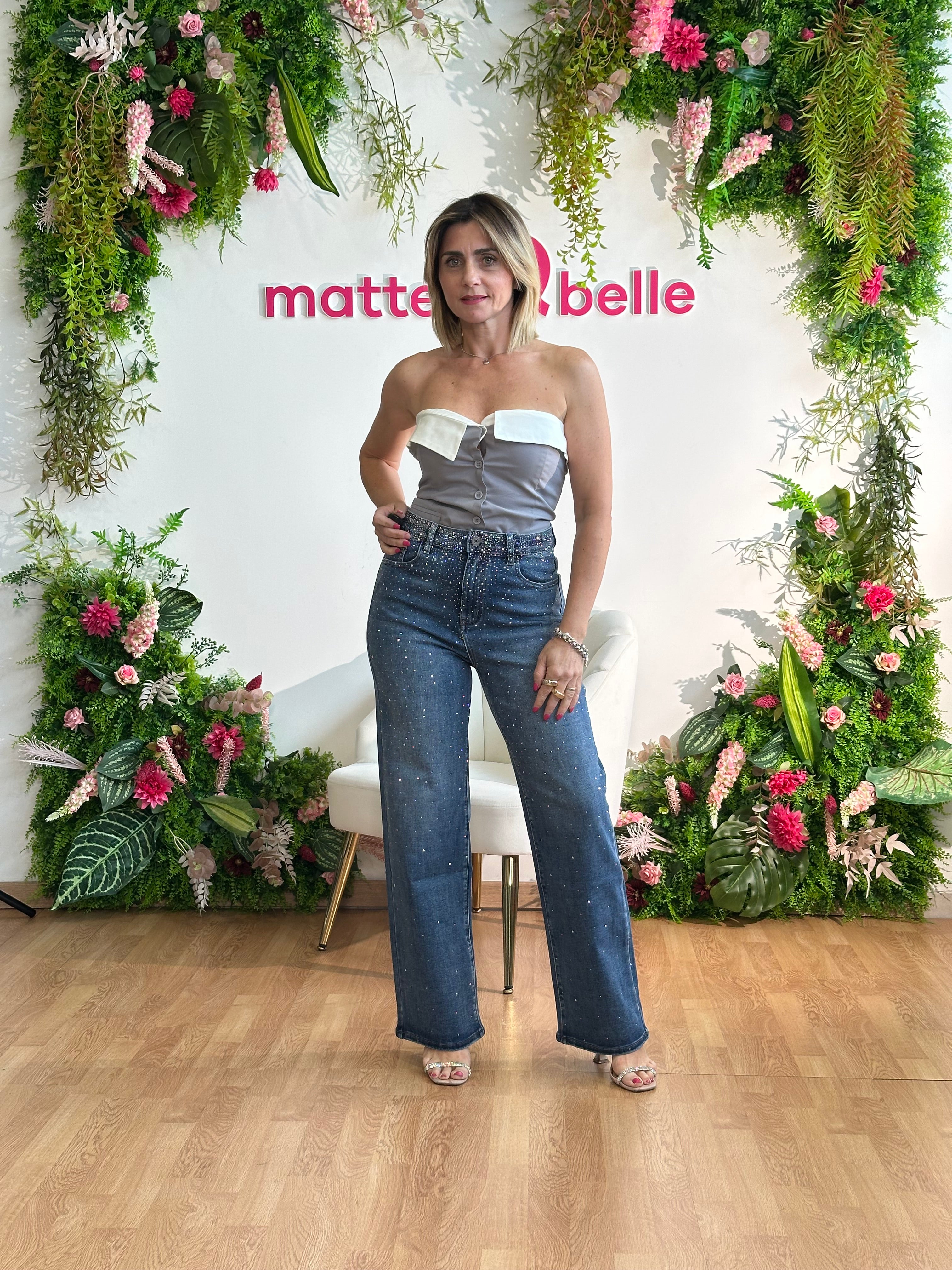 Jeans palazzo strass