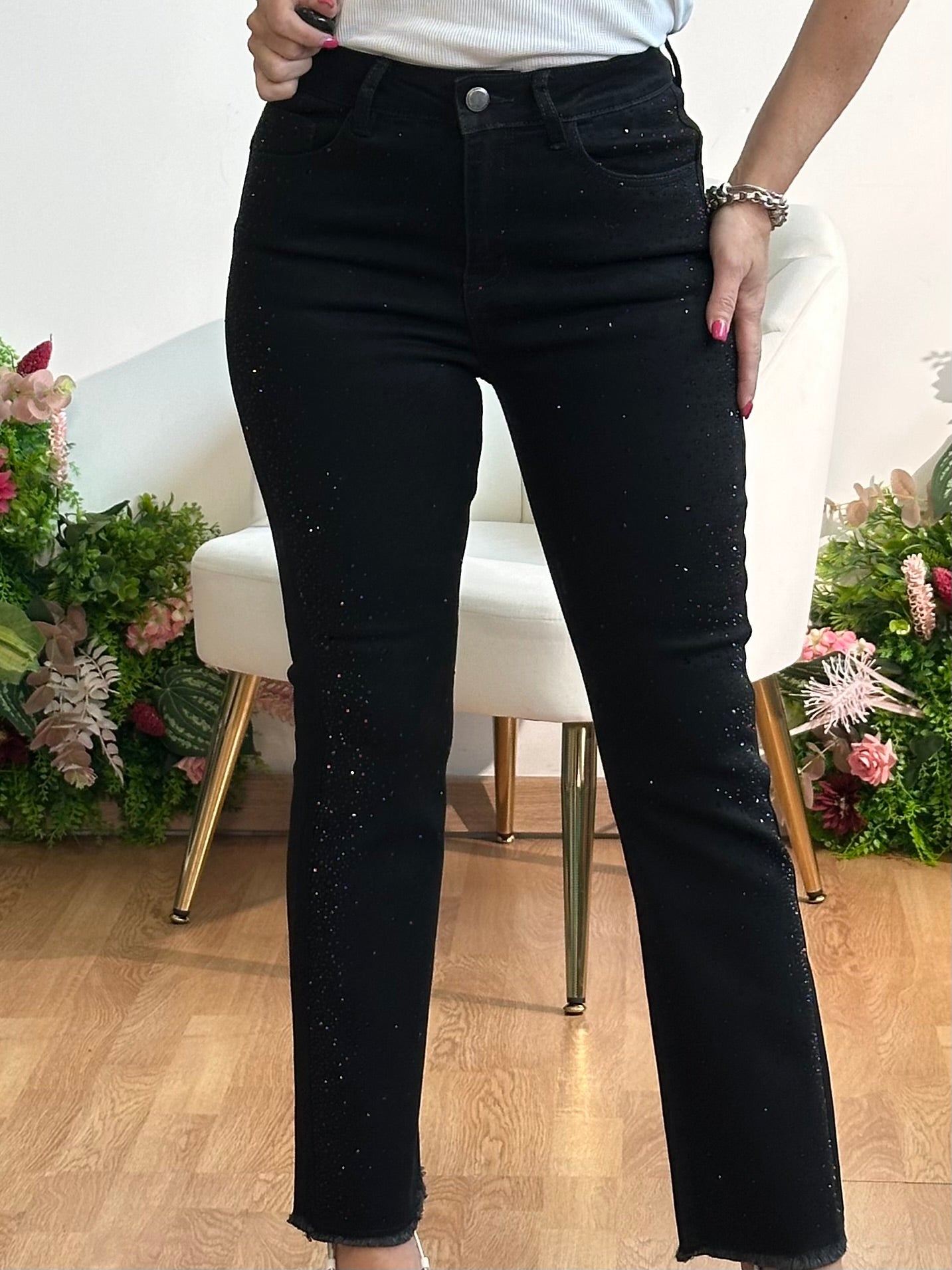 Jeans trombetta strass