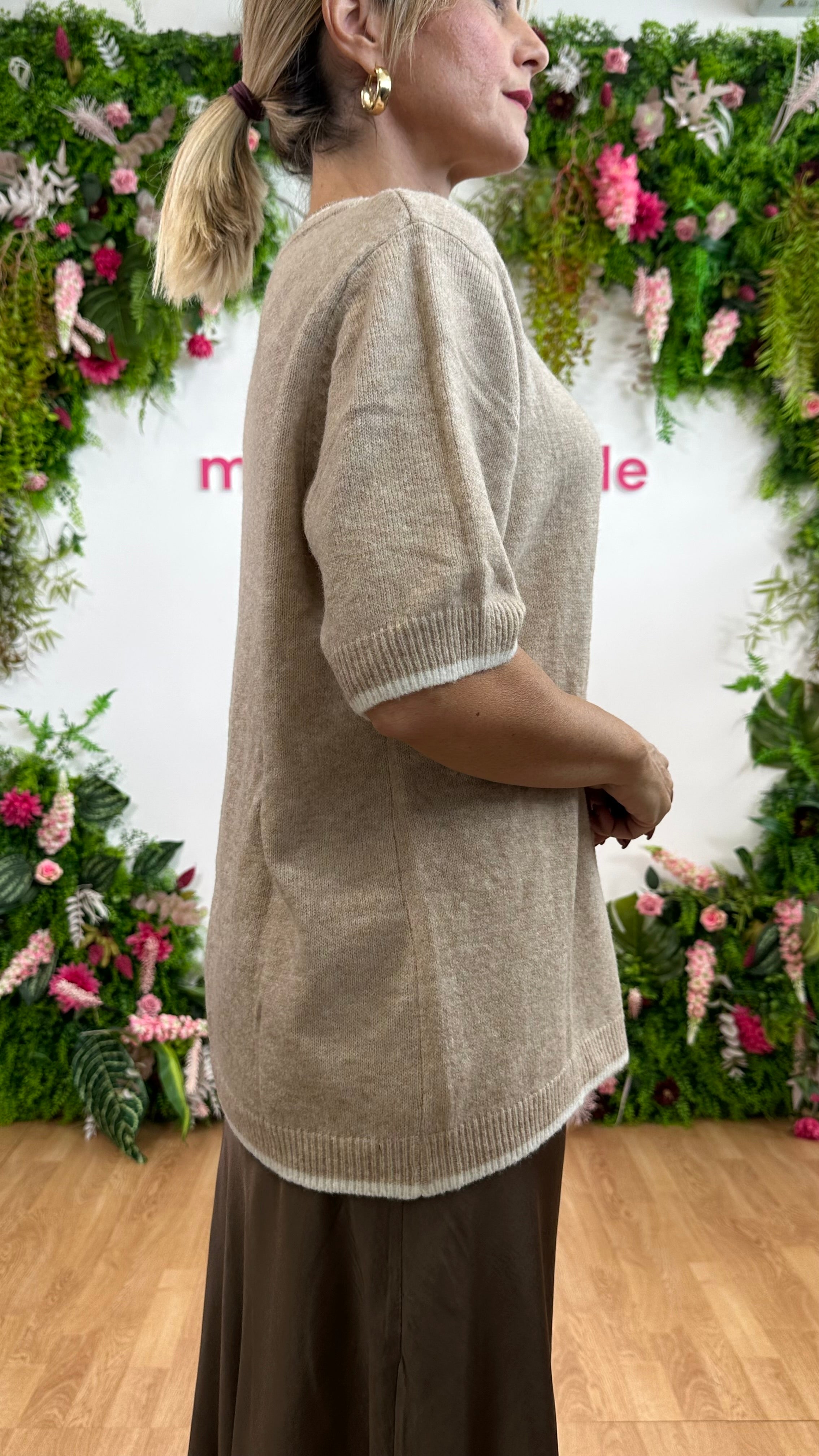 Maglia Manica corta con Bordino Beige