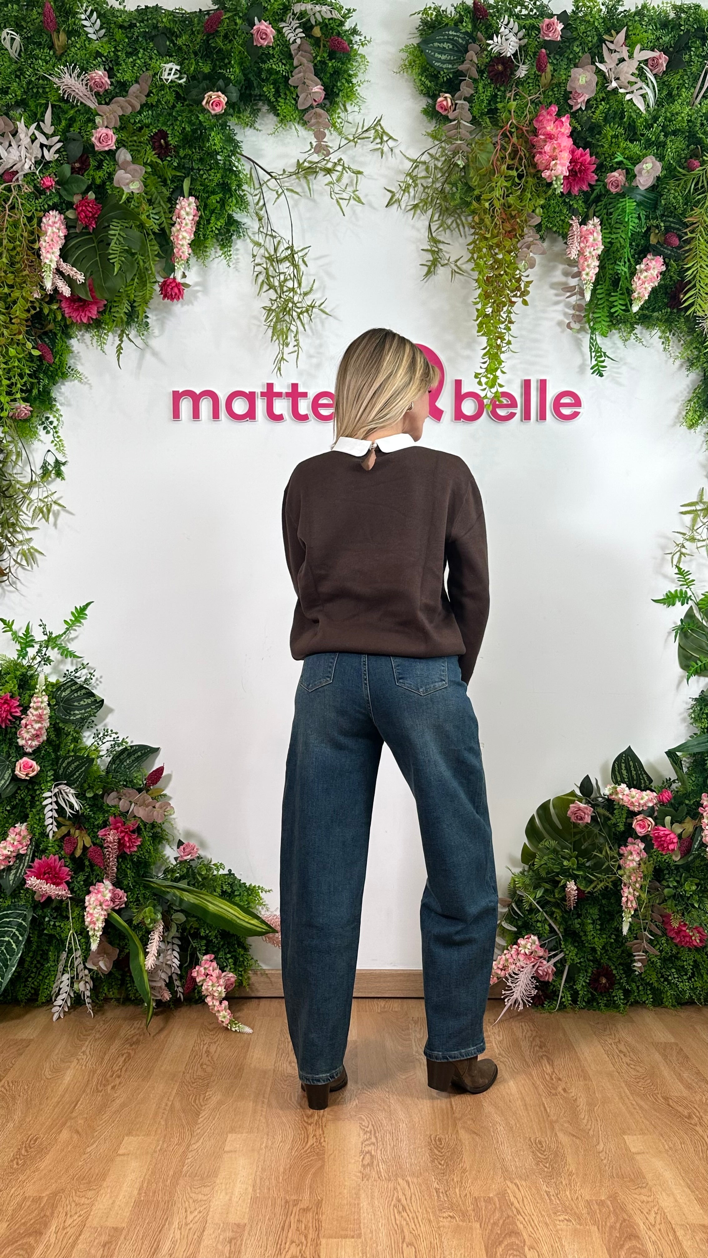 Maglia Colletto Strass Marrone