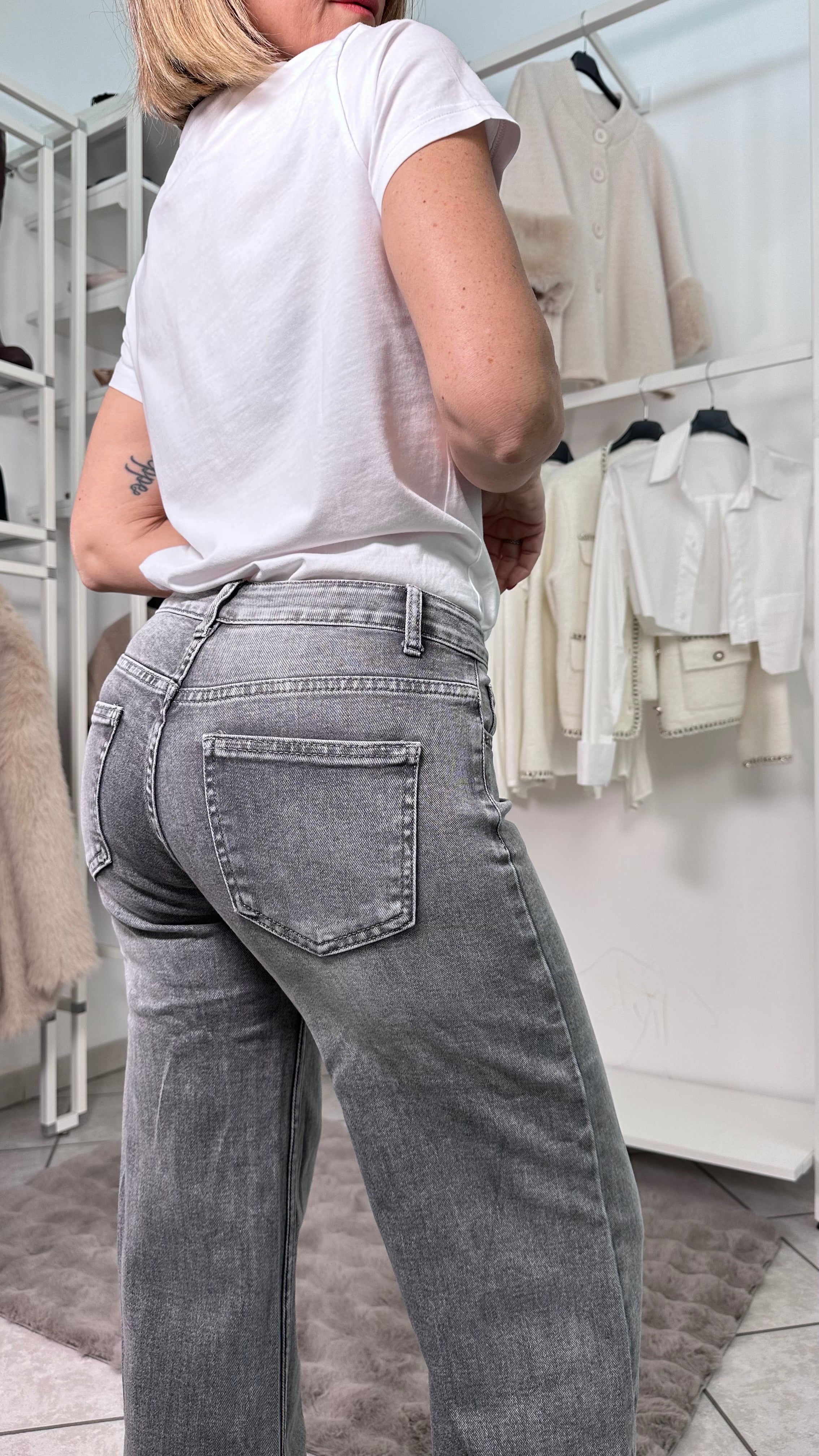 Jeans Wide leg Grigio vita bassa estivo