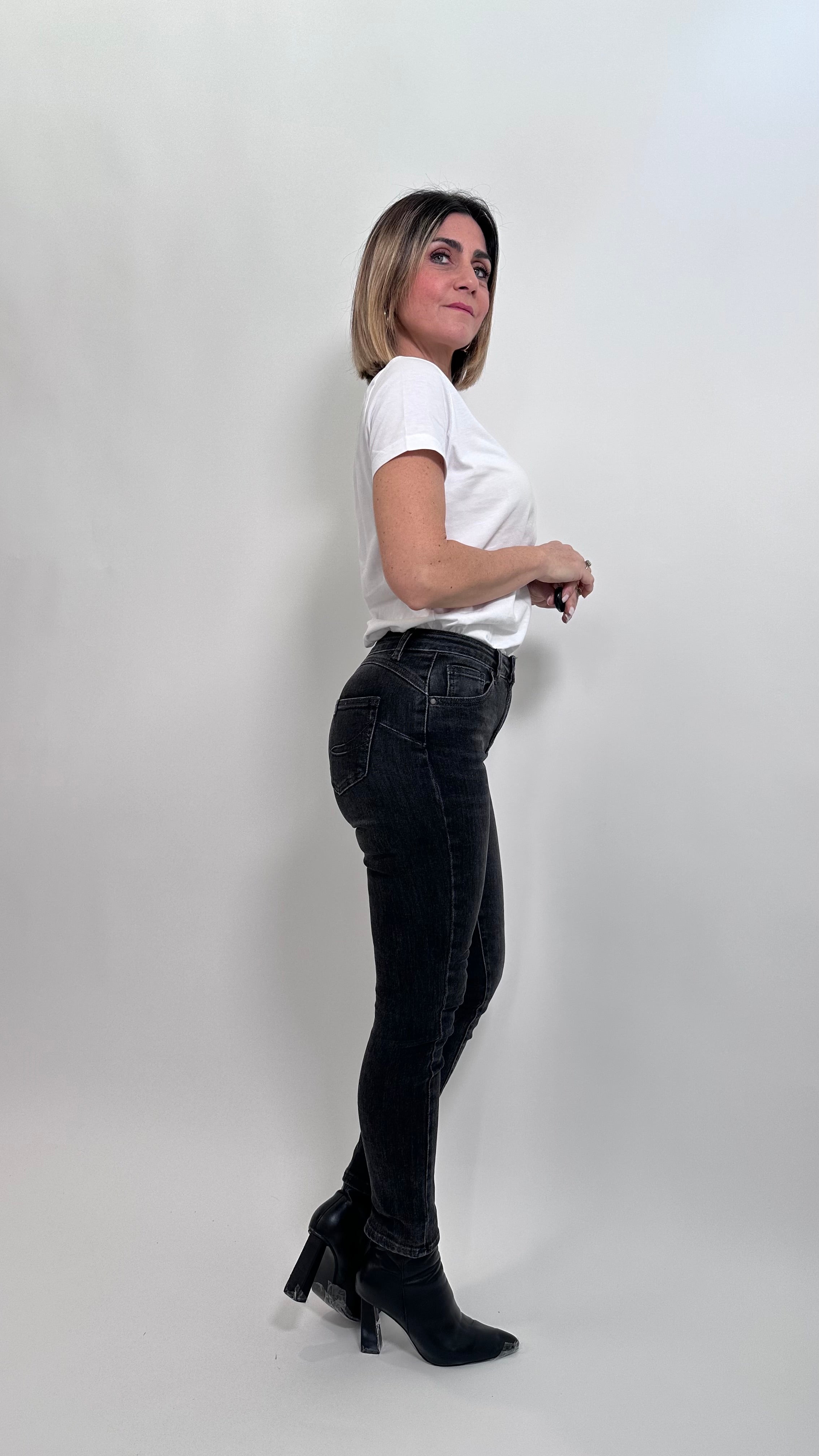Jeans Skinny Push-Up High Waist Nero
