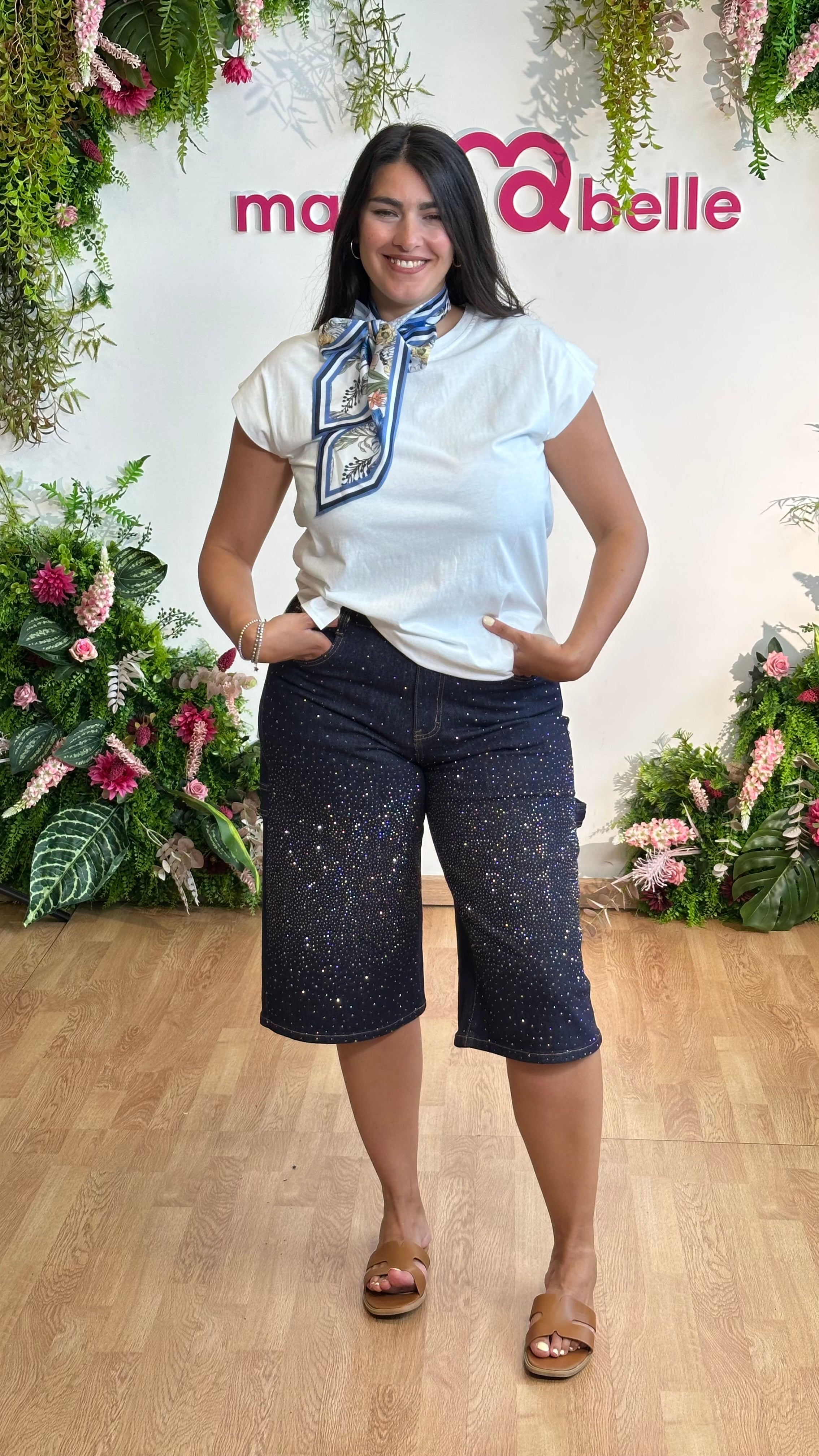 Bermuda jeans strass scuro