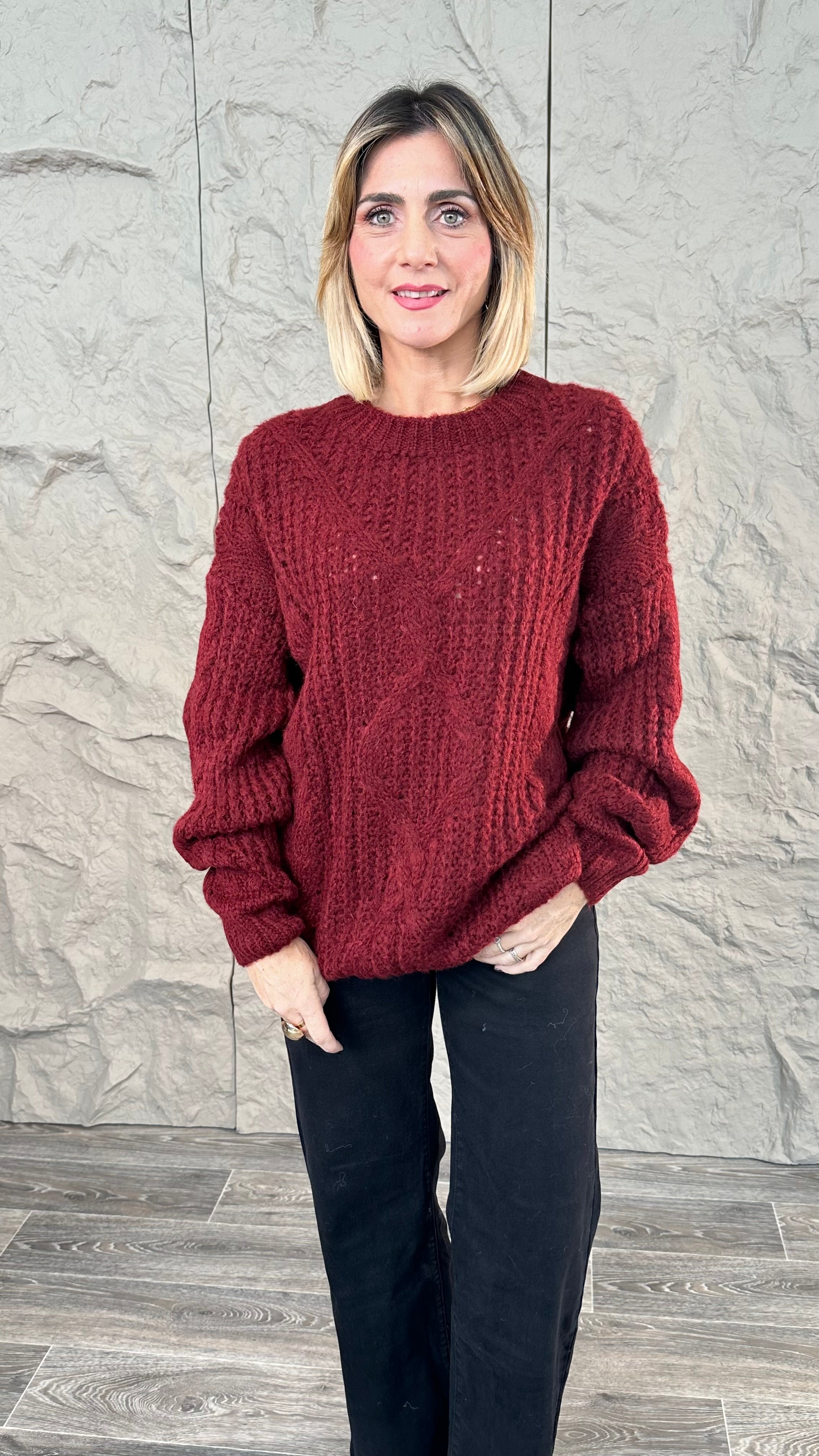 Pull Treccia Bordeaux