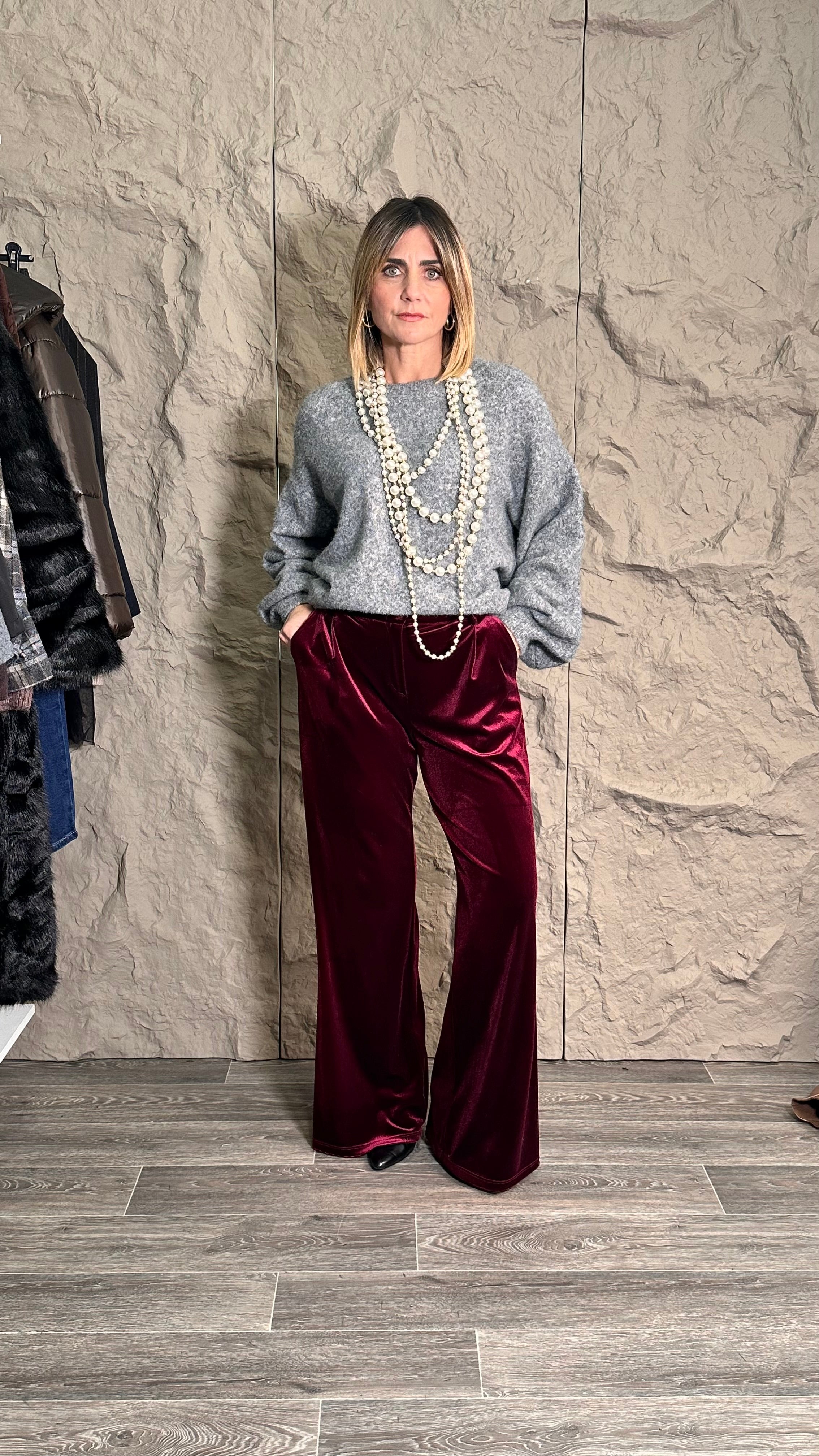 Pantalone Effetto Velluto Bordeaux