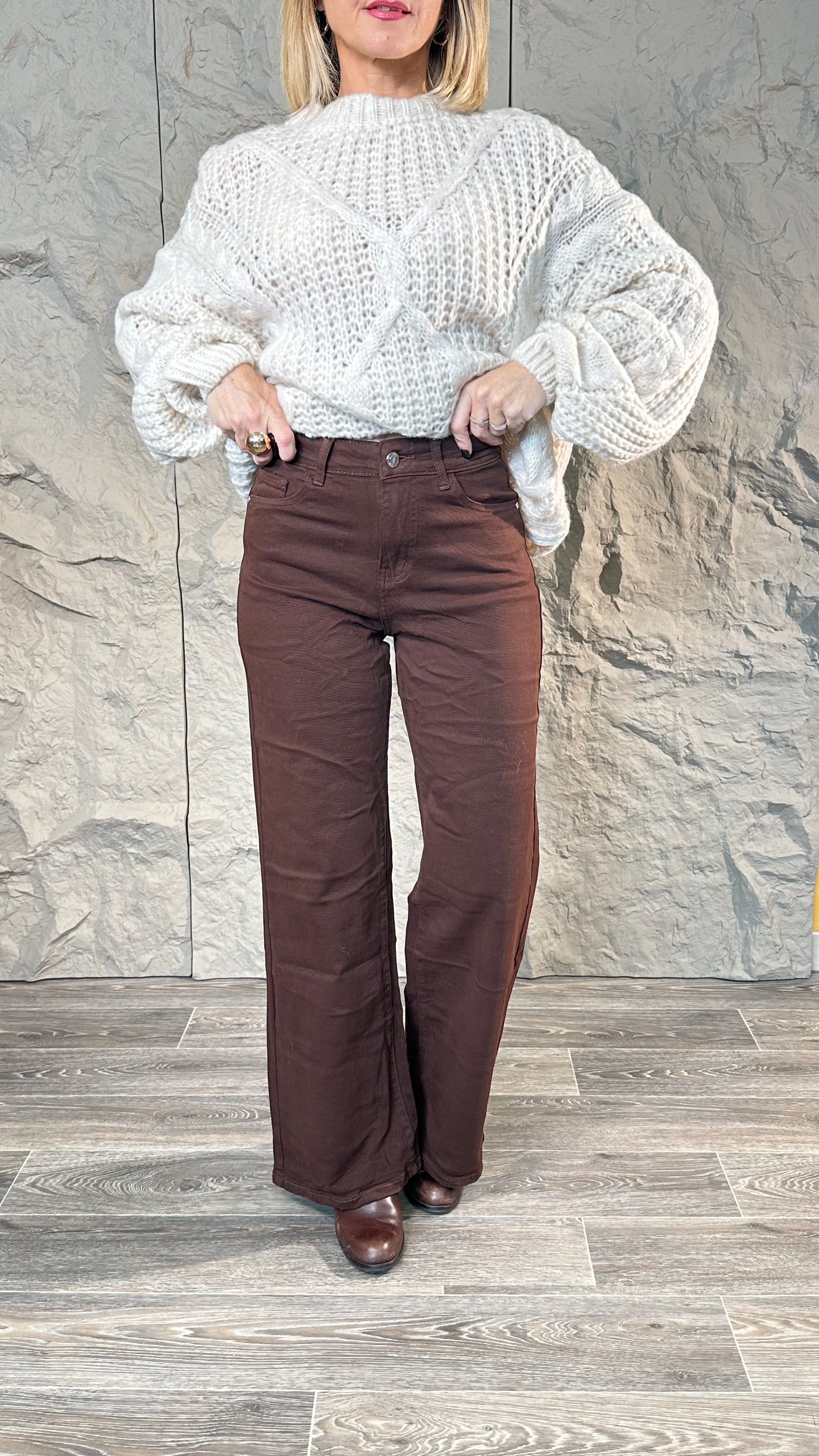 Jeans Wide leg marrone cioccolato
