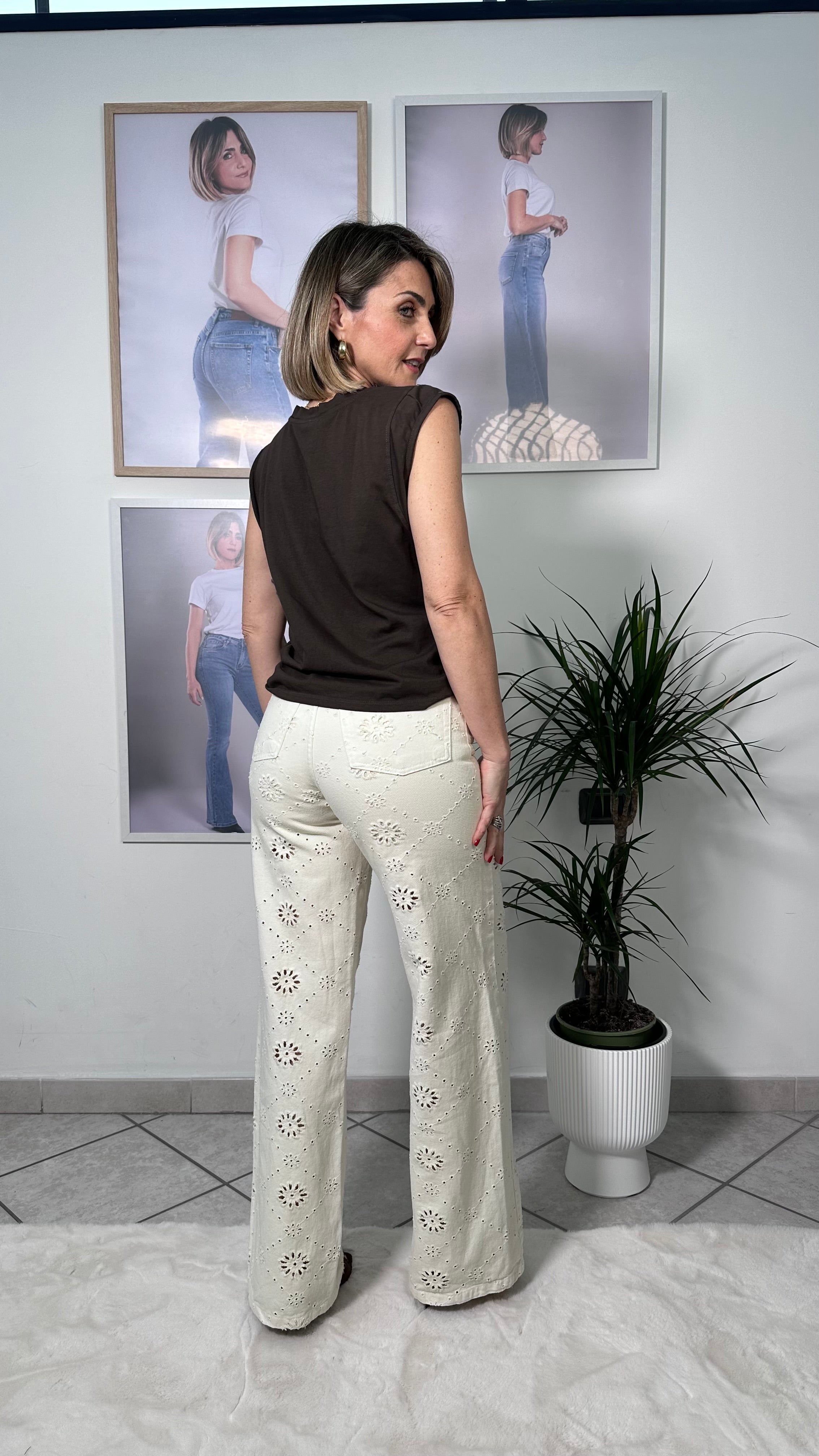 Jeans Wide Leg Broderie Chic