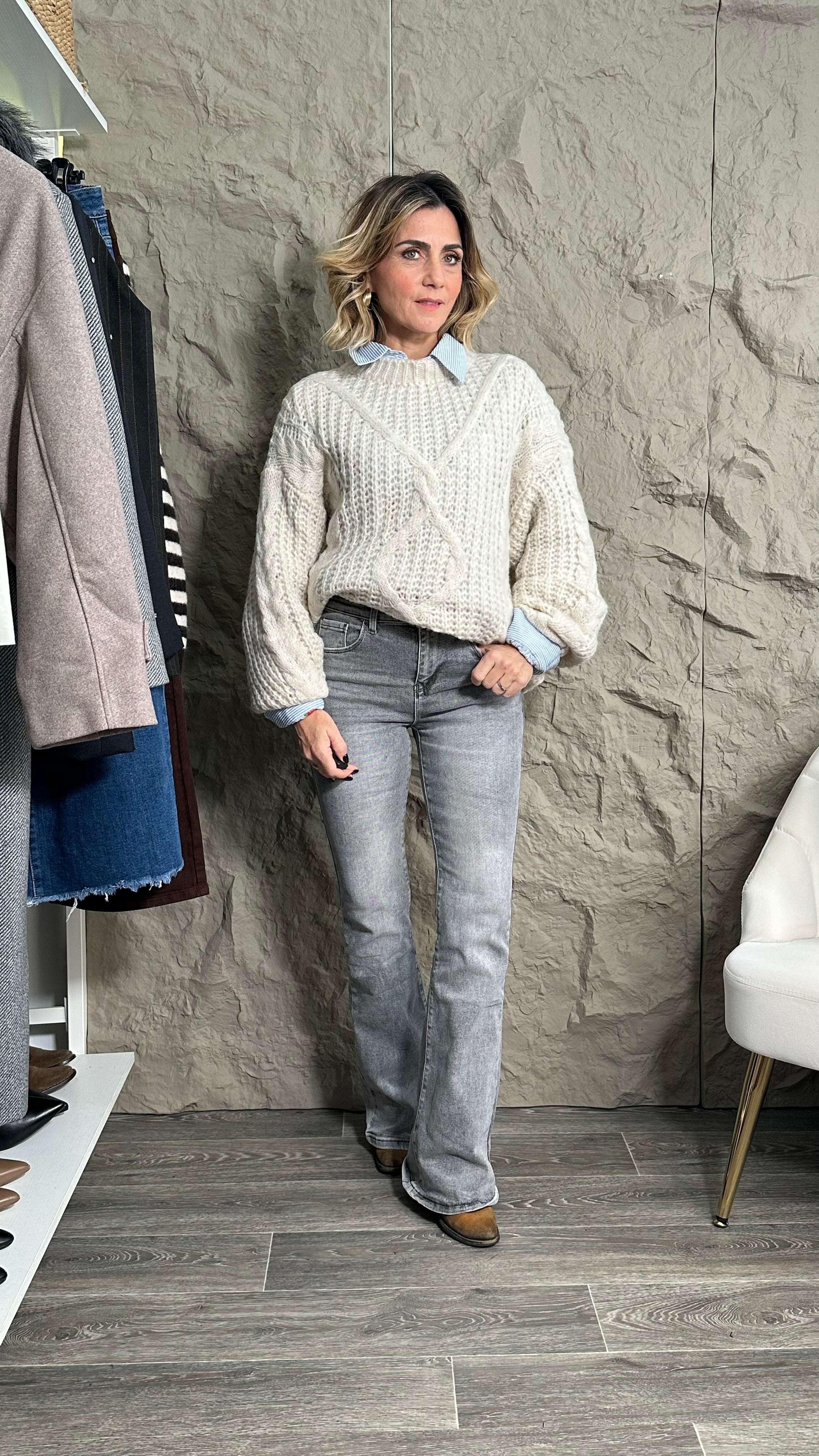 Jeans zampa -5kg push up grigio