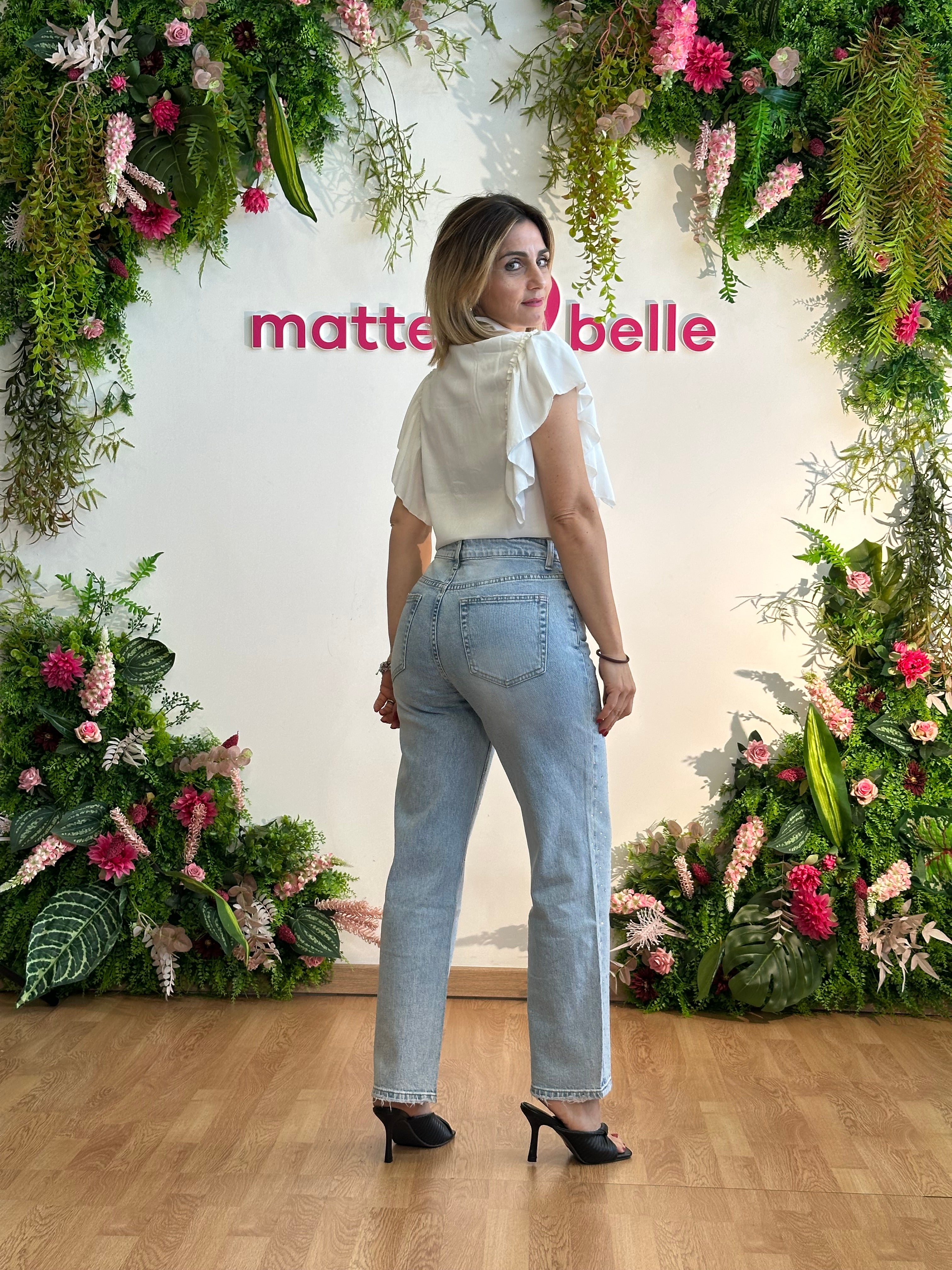 Jeans Straight Fit strass chiaro