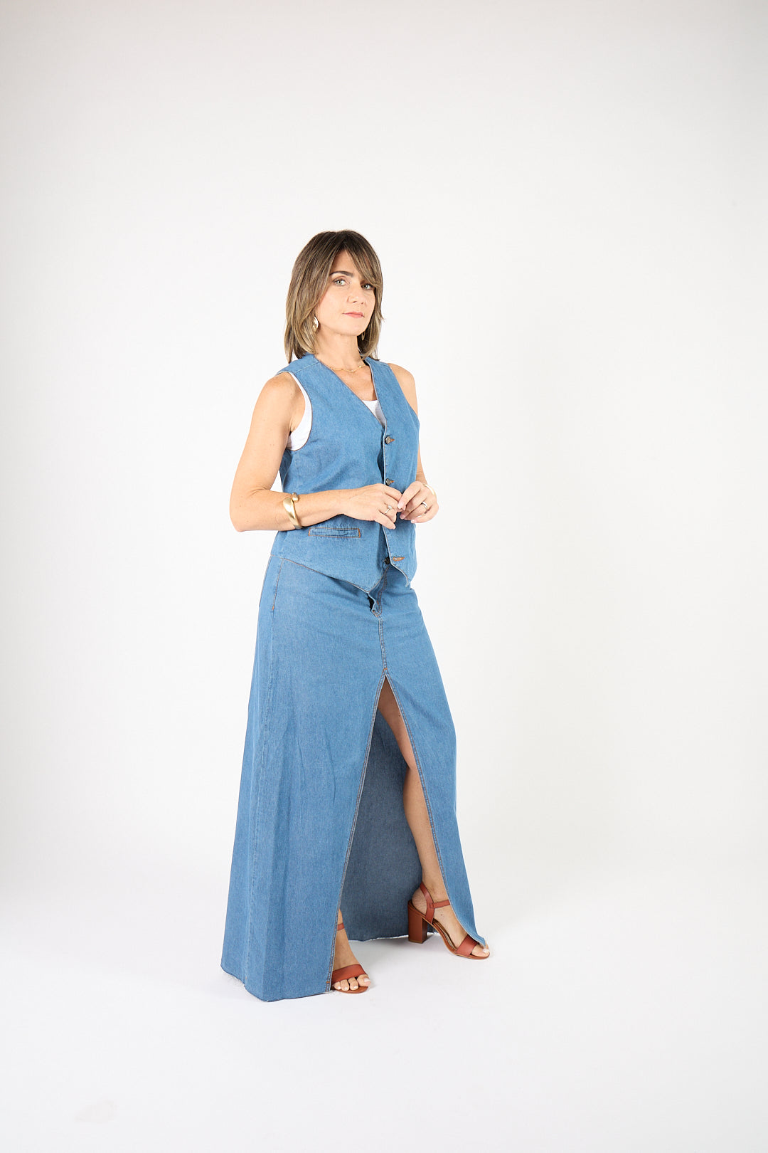 Gilet Denim Couture lavaggio medio