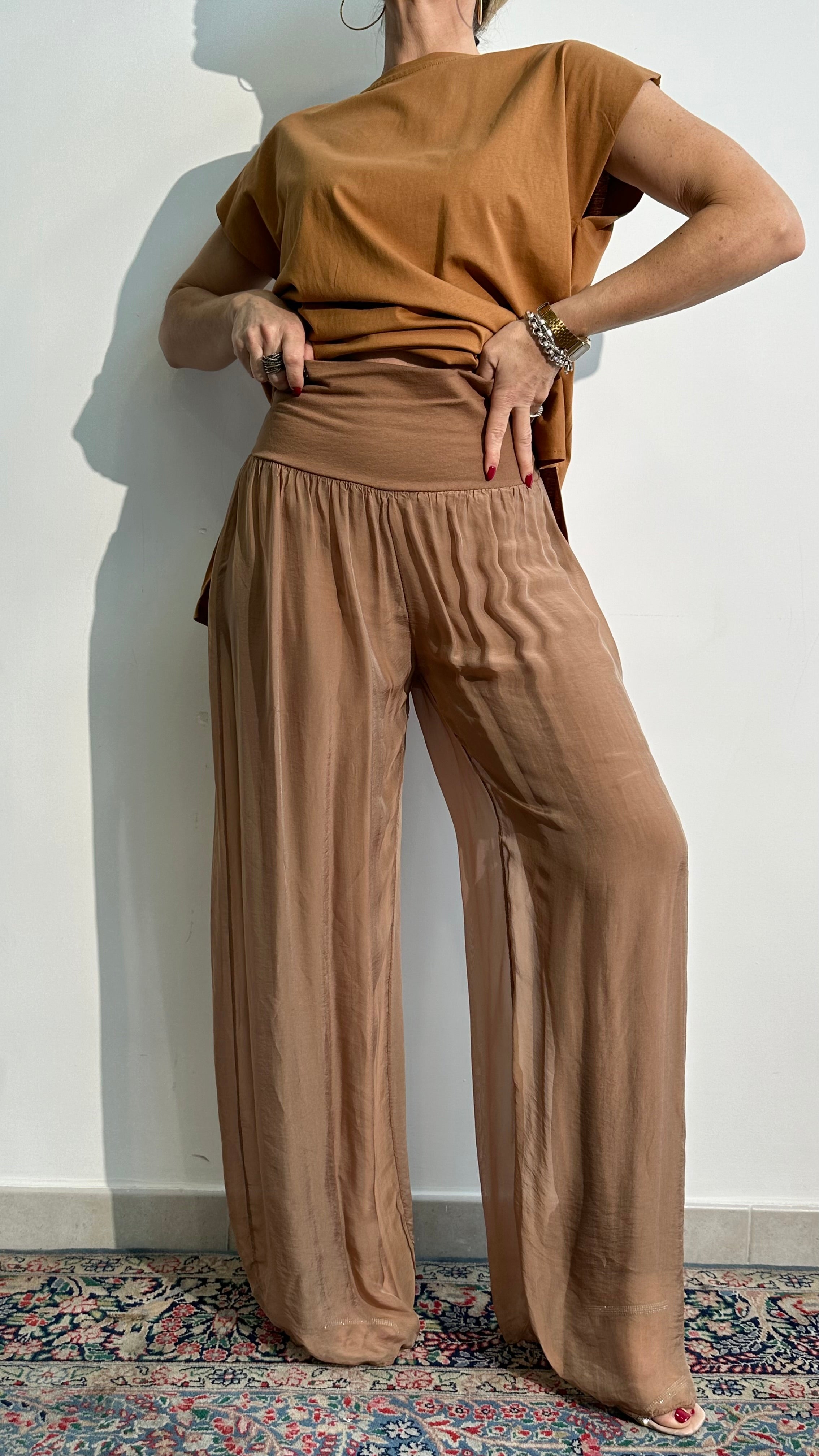 Pantaloni Lalla misto seta