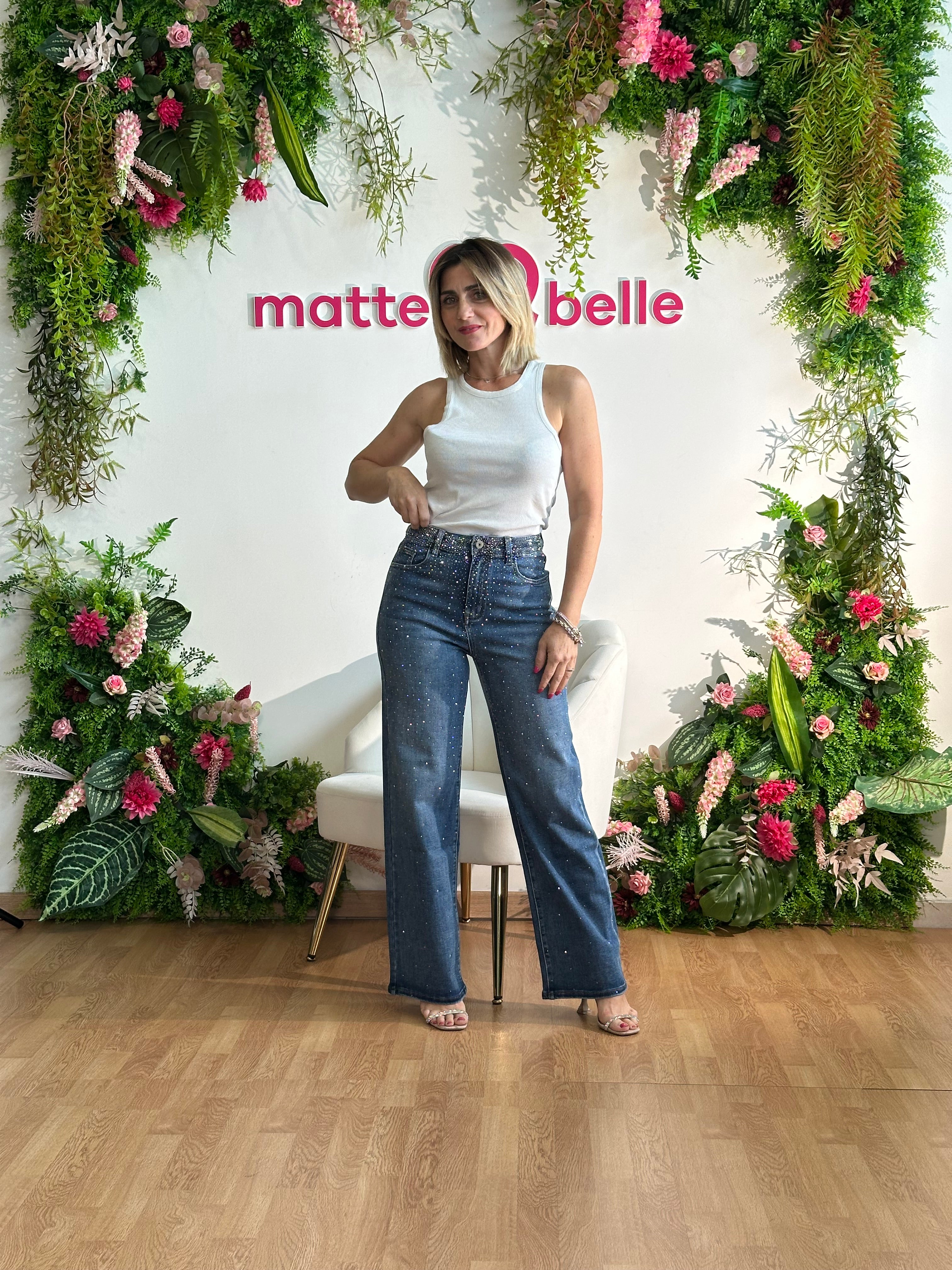 Jeans palazzo strass