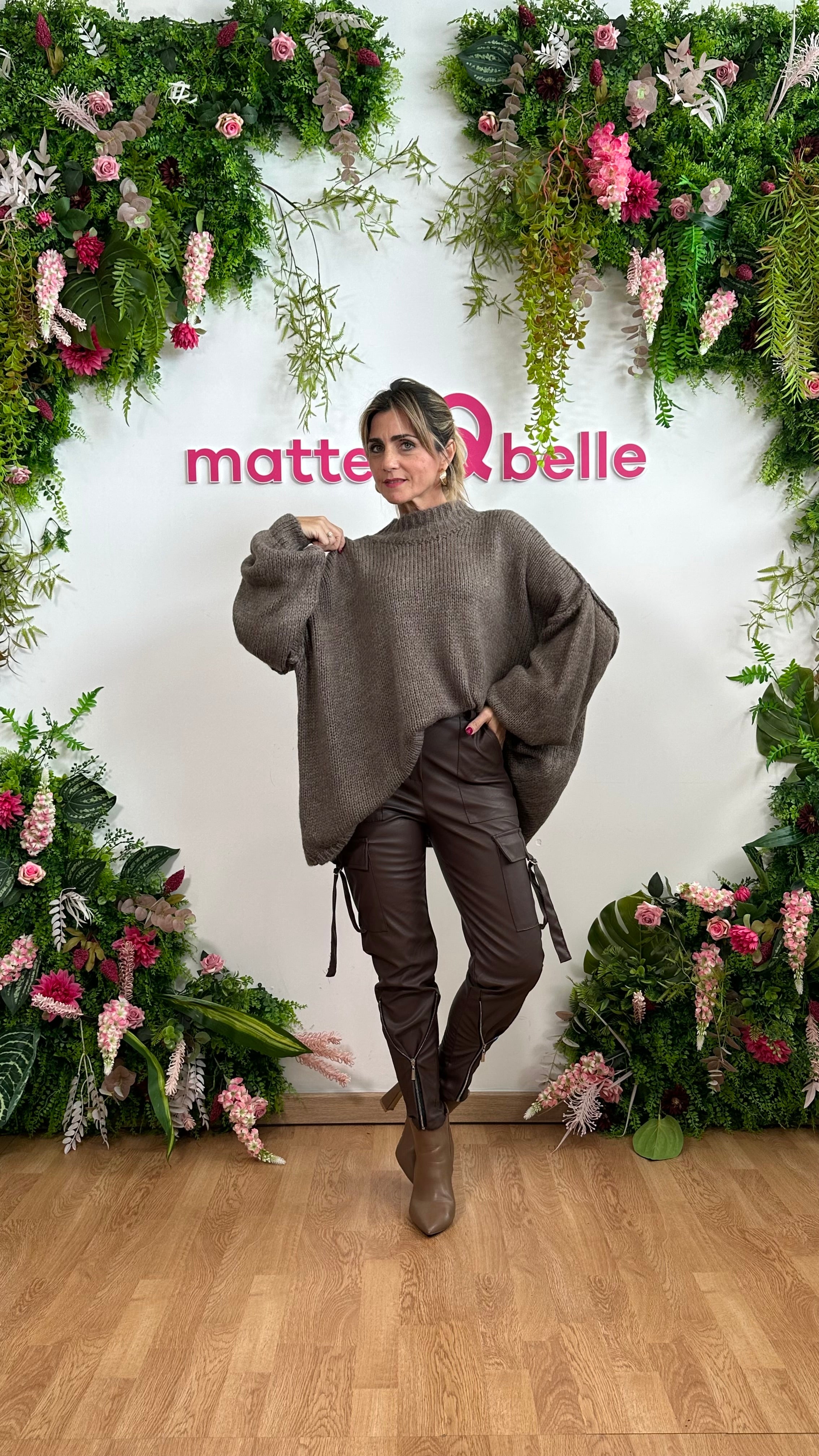 Pantalone Cargo Ecopelle Marrone