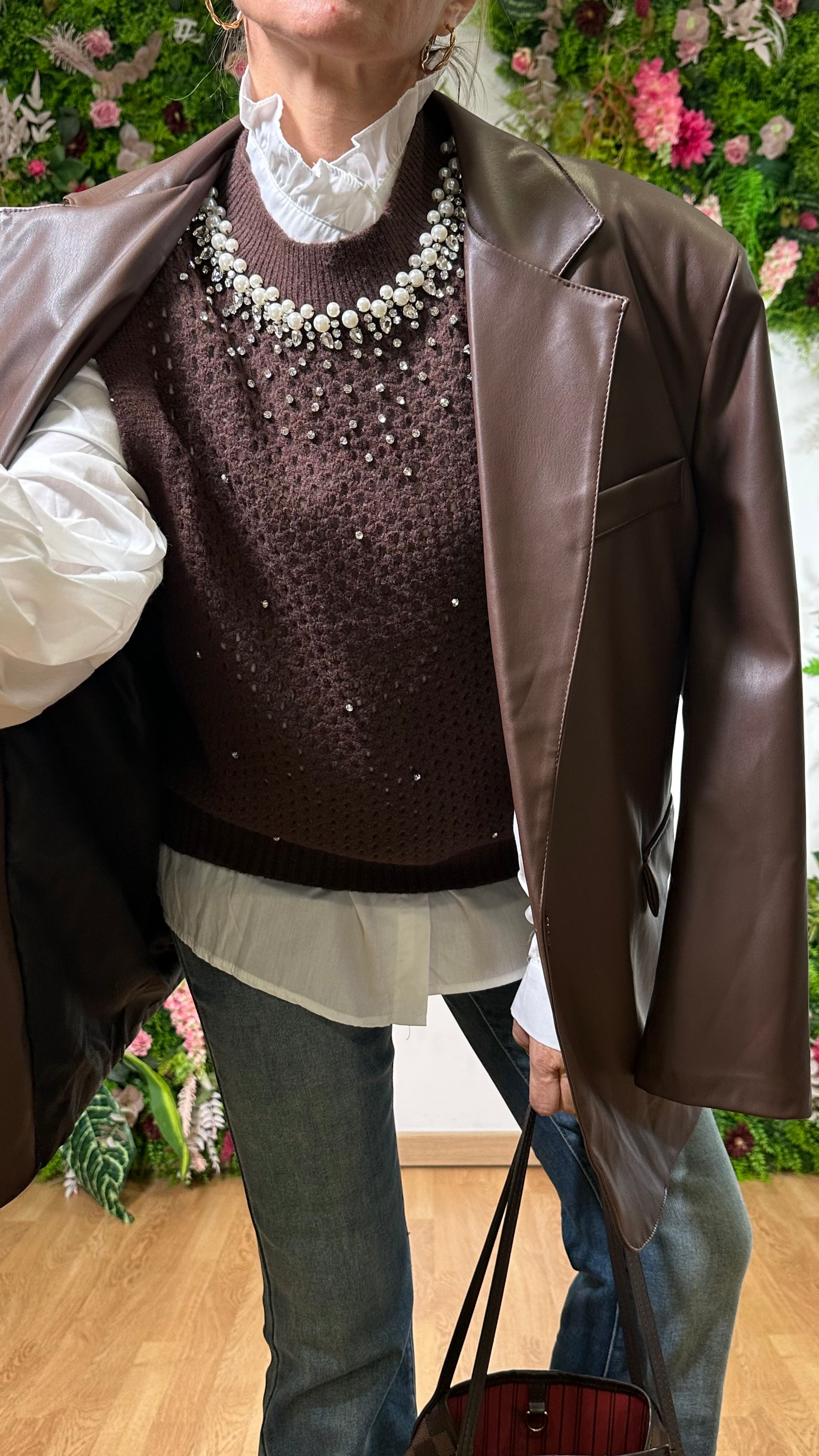 Giacca in ecopelle marrone