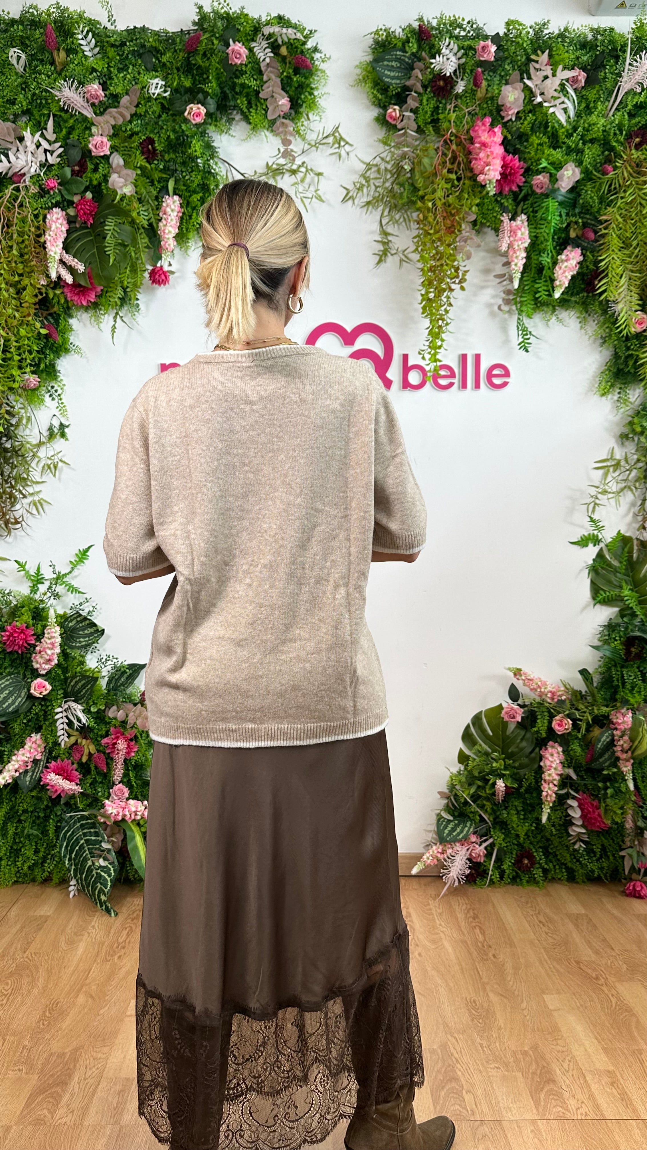 Maglia Manica corta con Bordino Beige