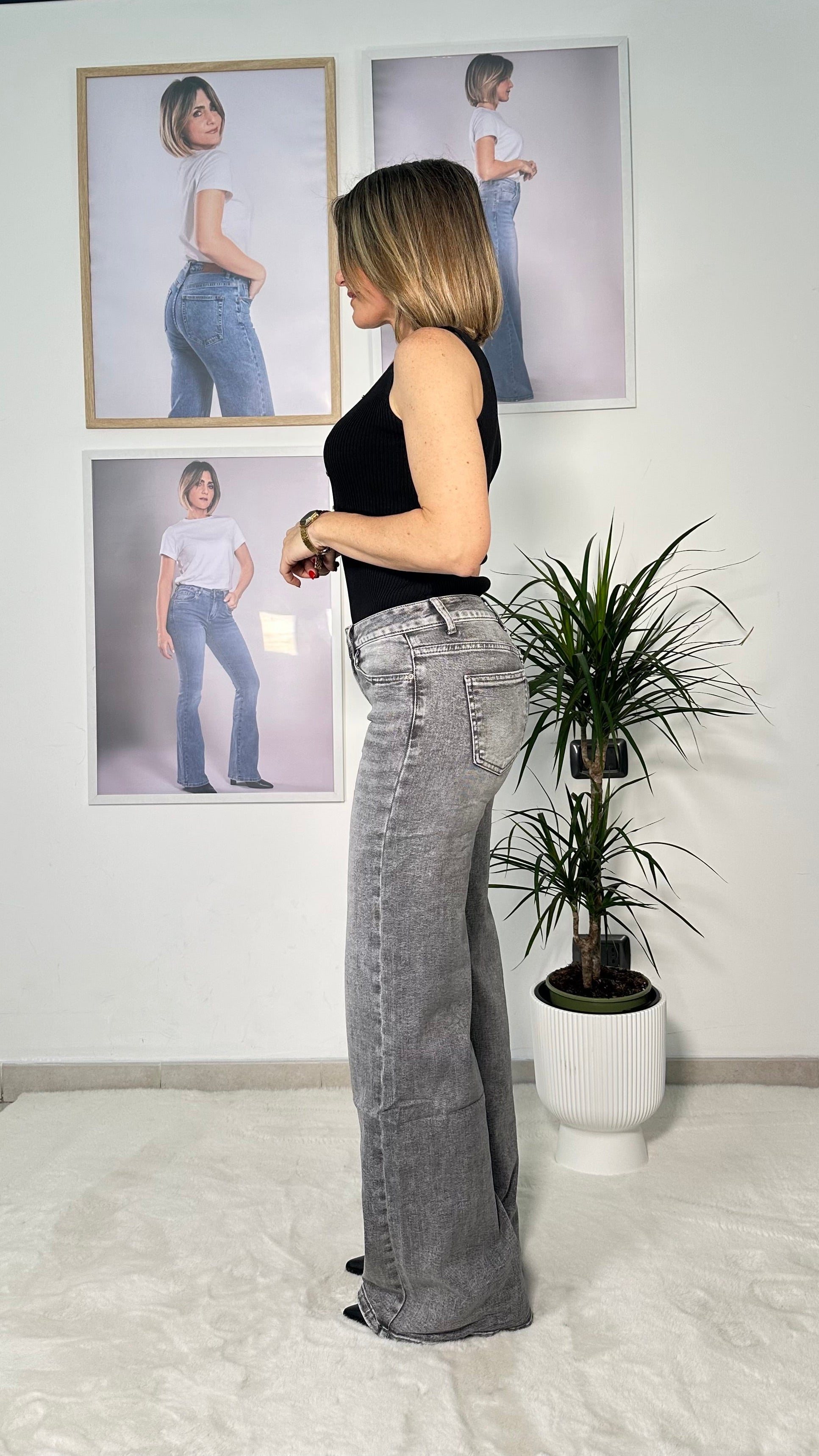 Jeans Wide leg Grigio vita bassa estivo