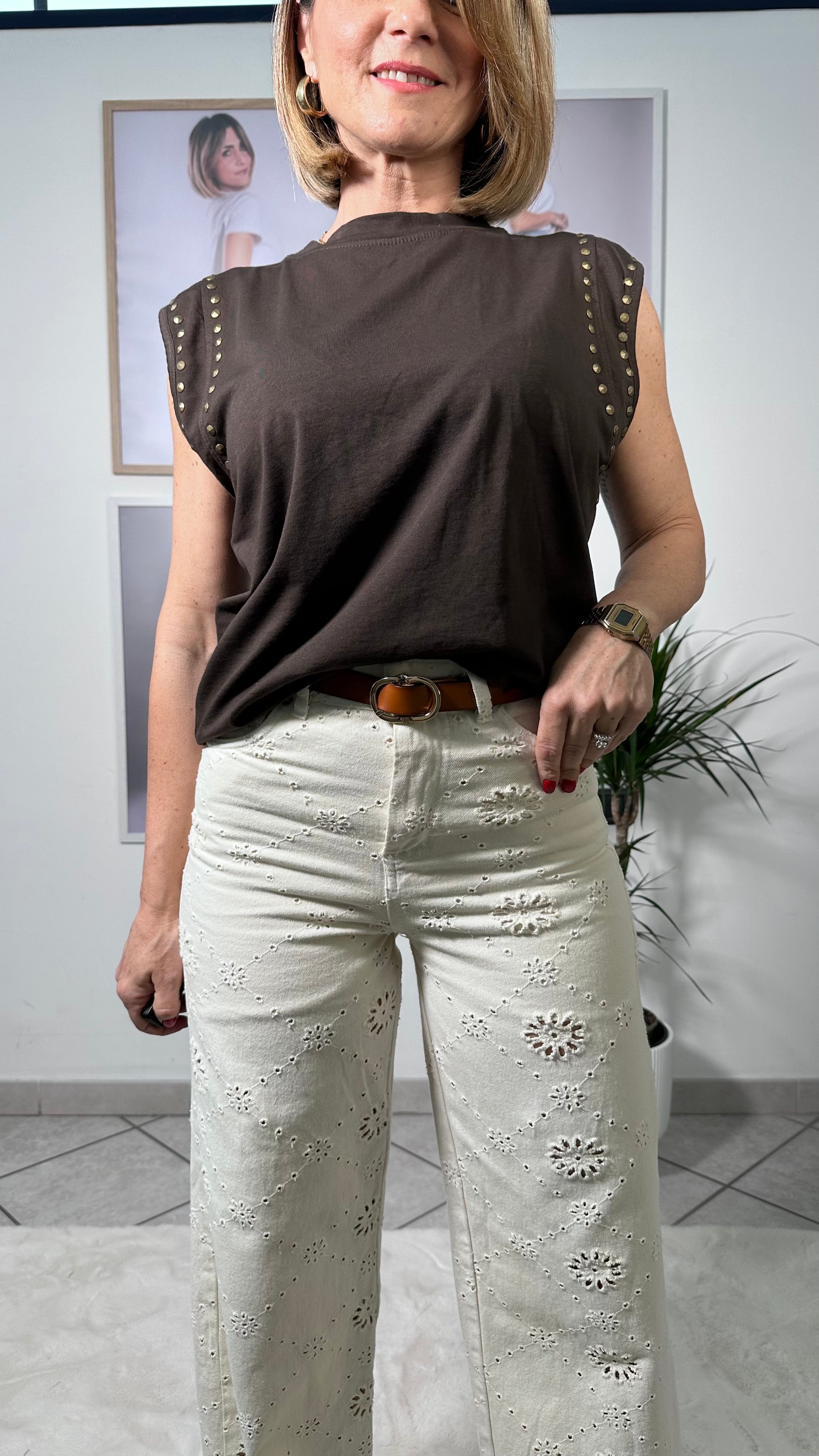 Jeans Wide Leg Broderie Chic