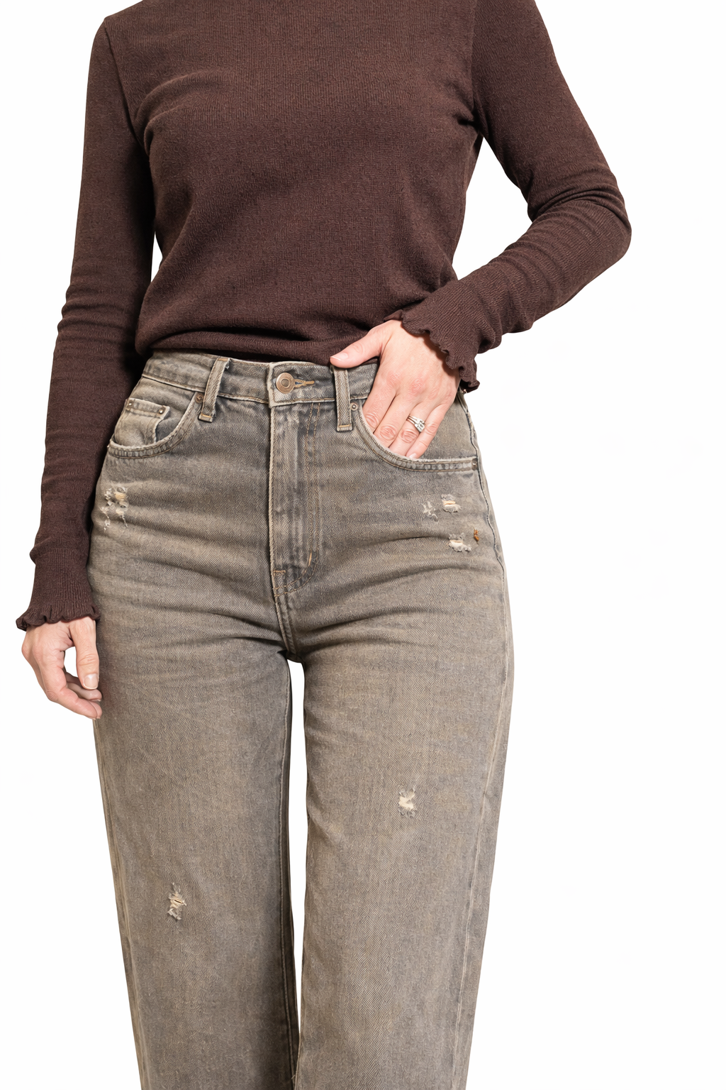 Jeans Straight Vita Alta – Tortora Vintage