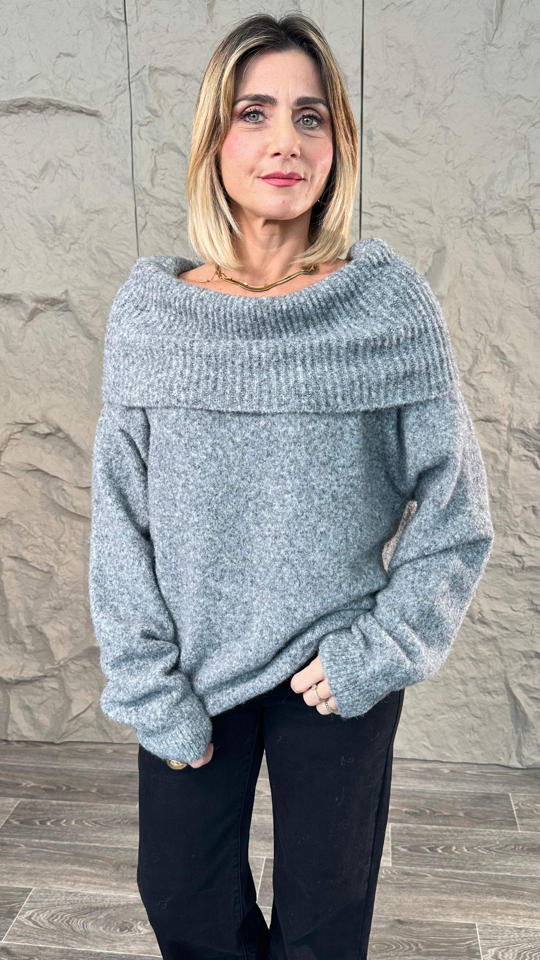 Maglione Scollo a Barca Grigio