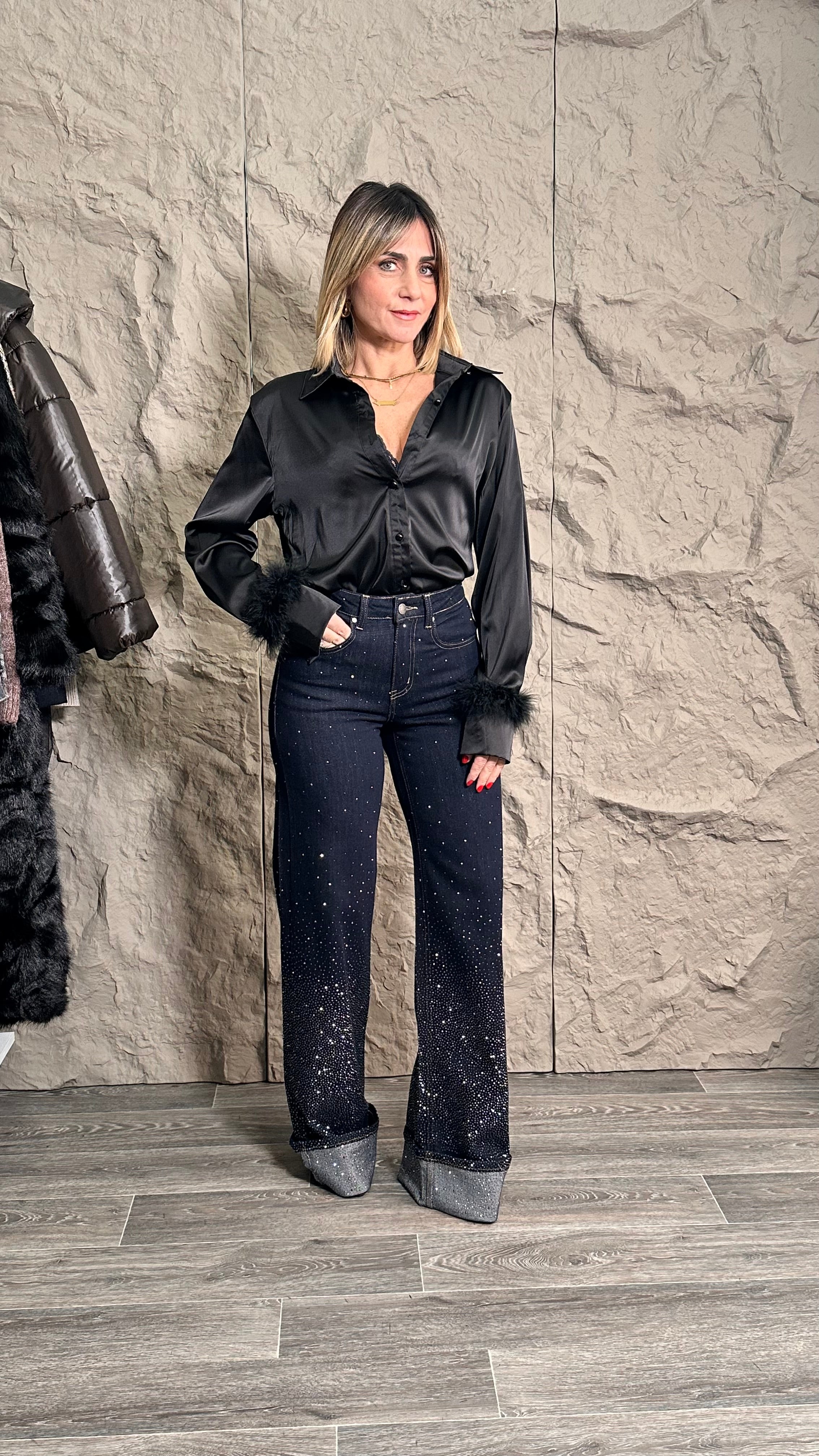 Jeans wide leg strass