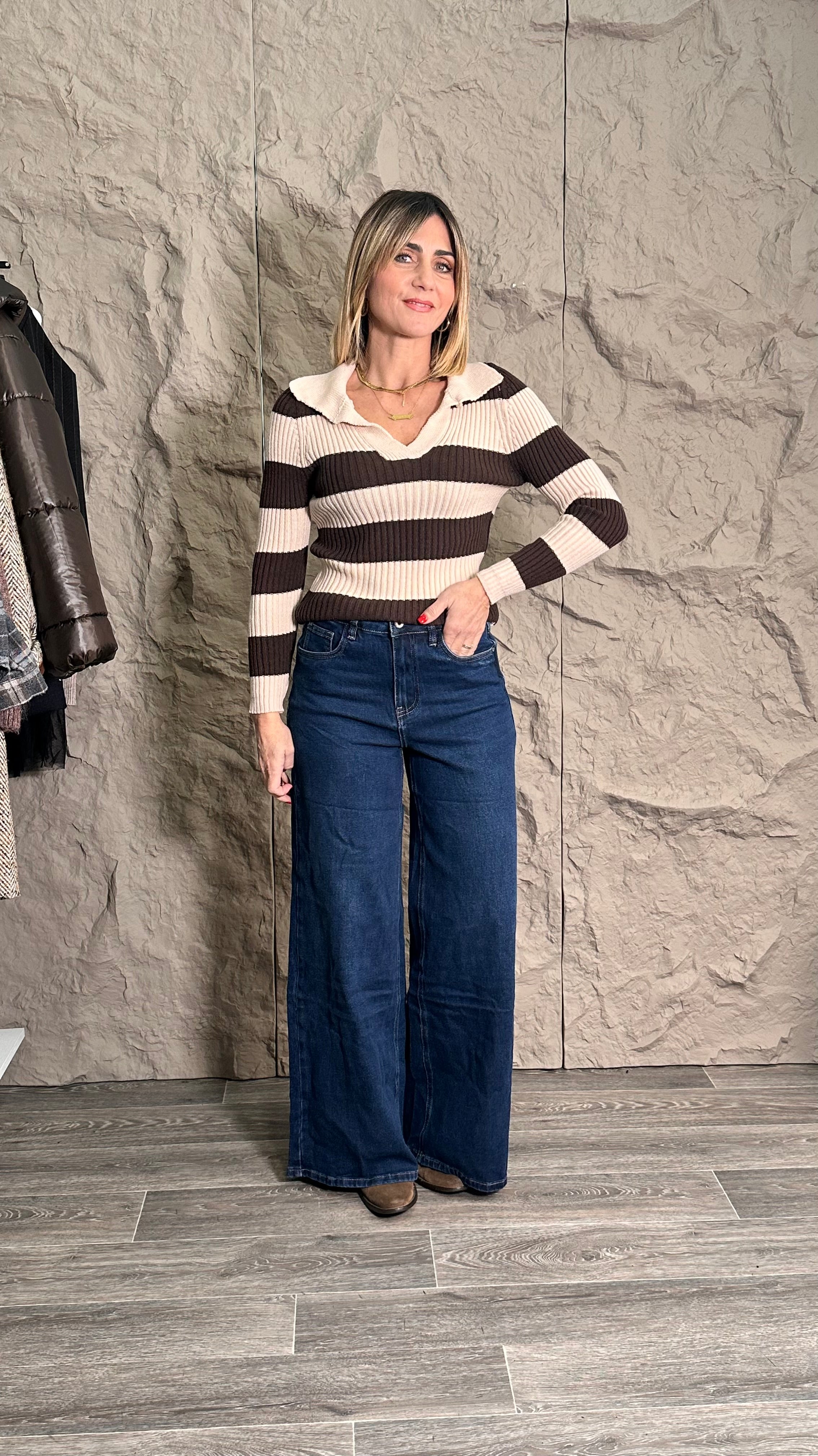 Maglia Striped Polo Marrone