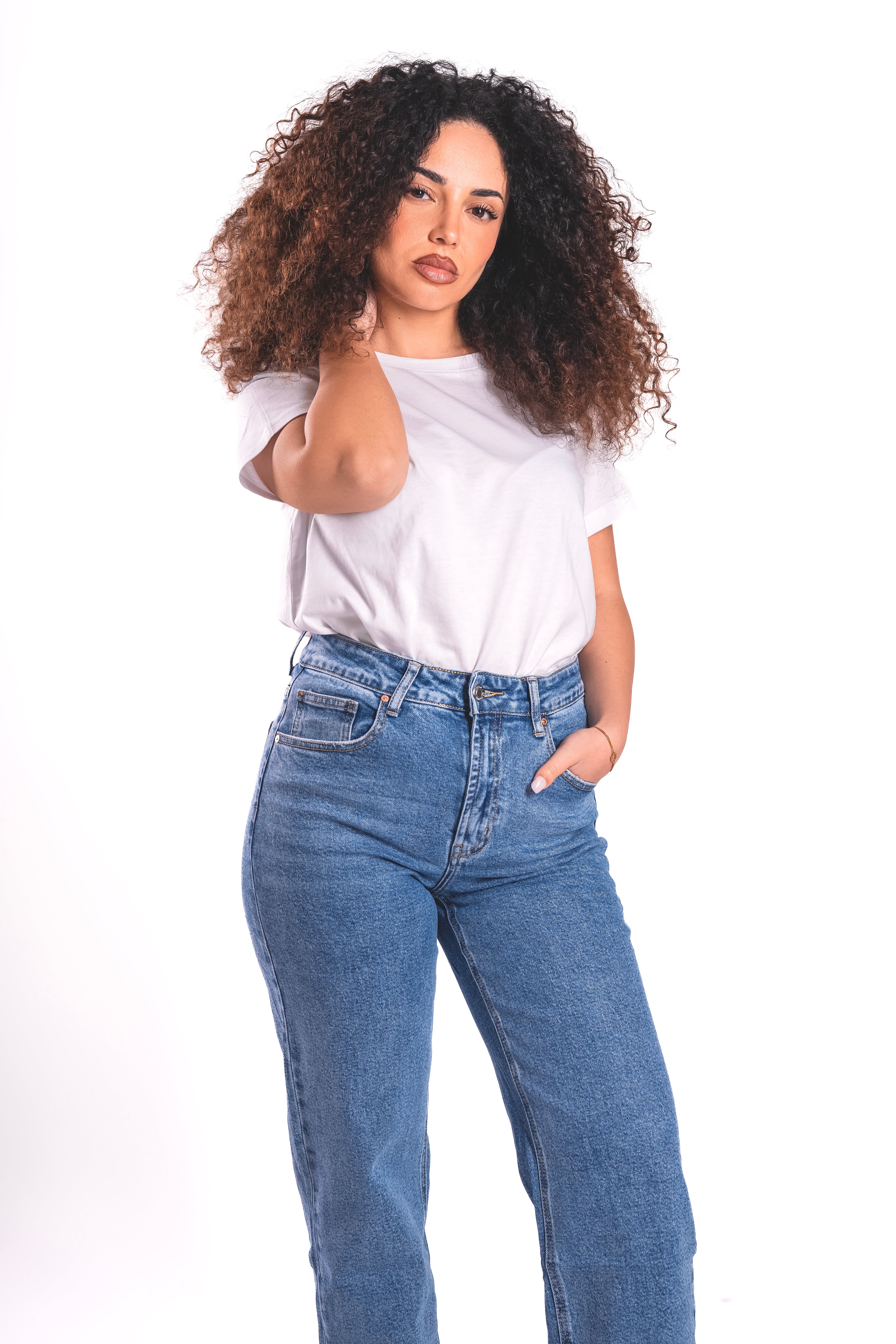 Jeans Straight Vita Alta – Denim Blu Medio