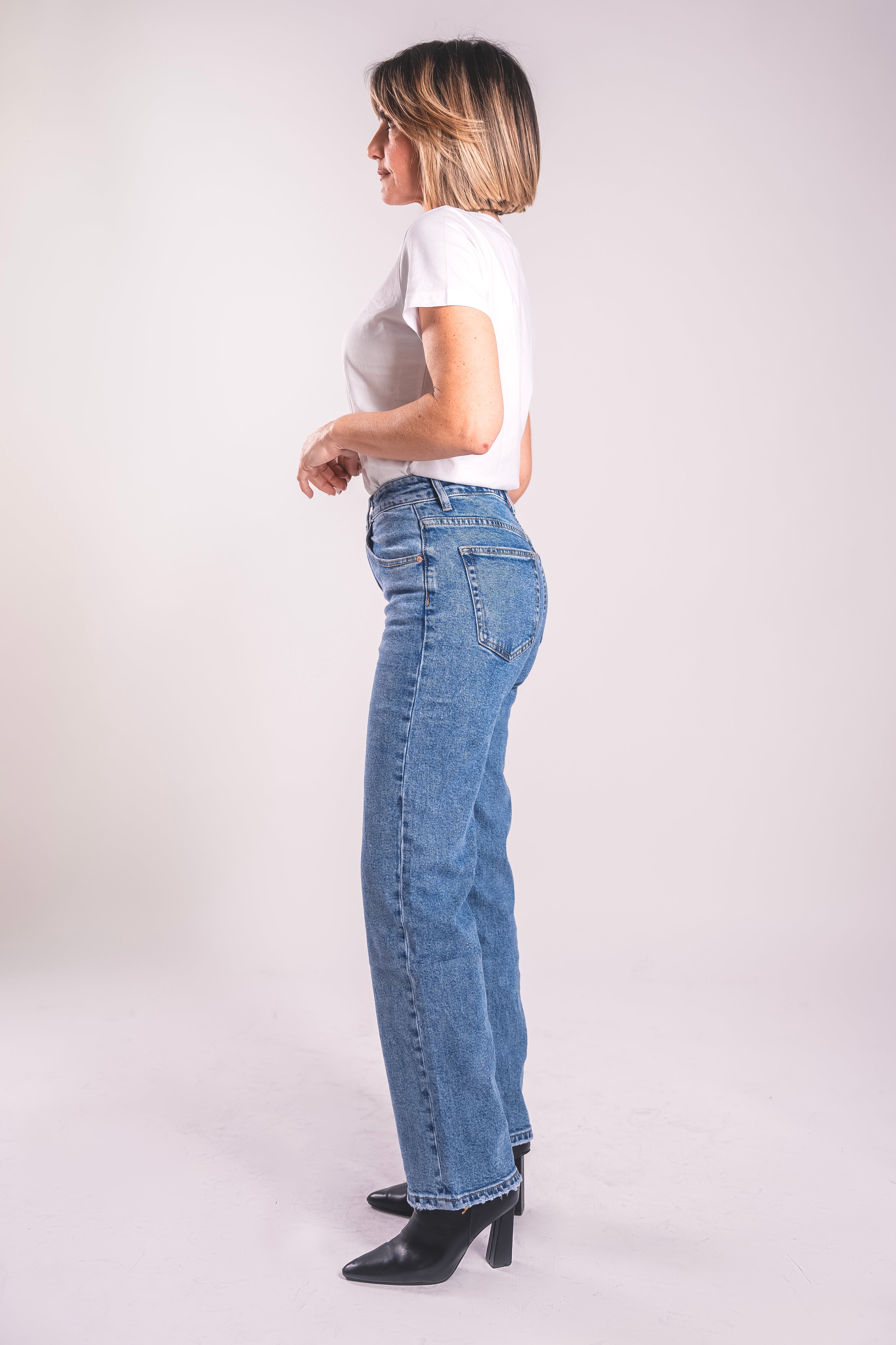 Jeans Straight Vita Alta – Denim Blu Medio