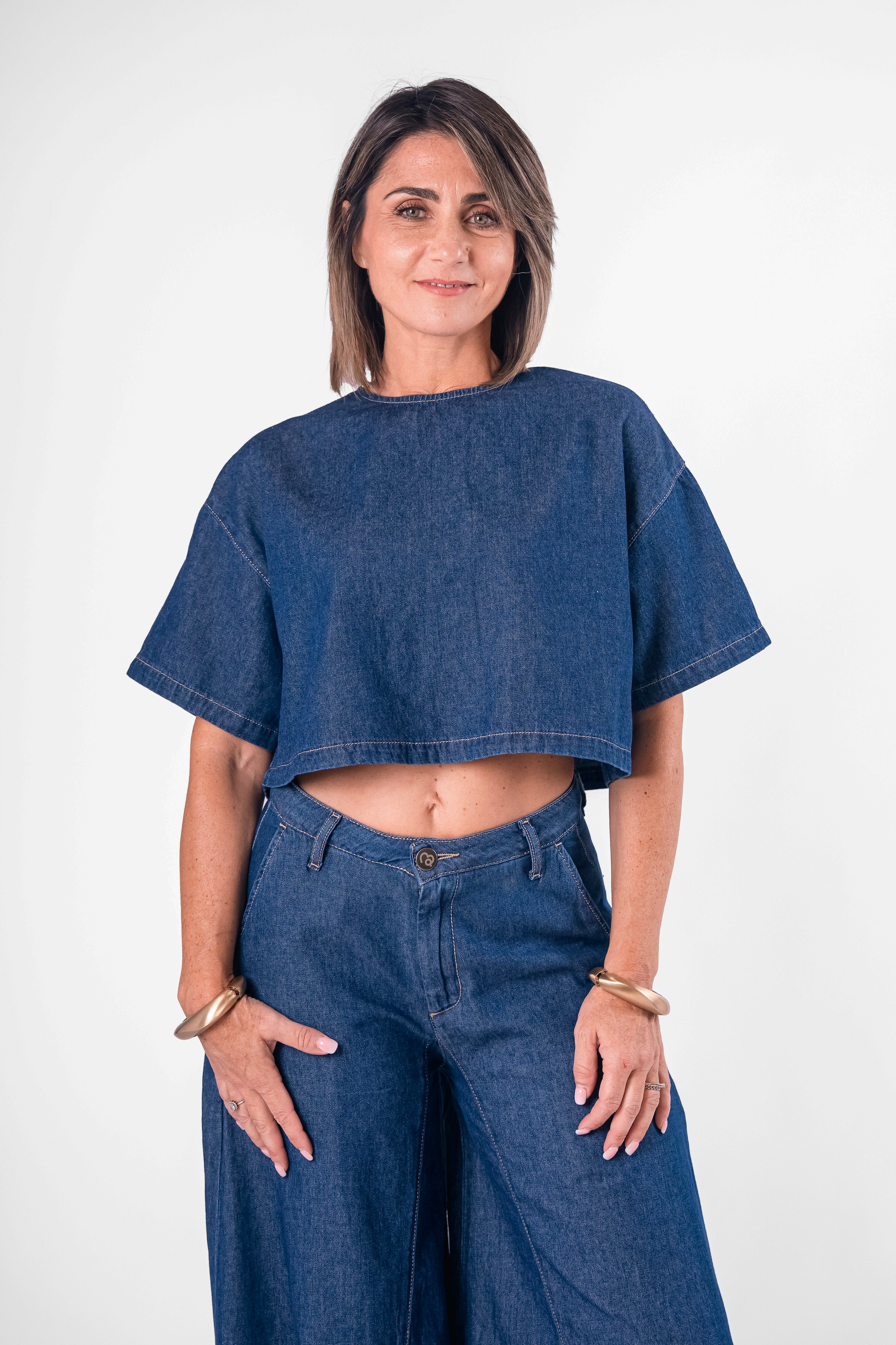 Crop Top Couture Denim Lavaggio zero