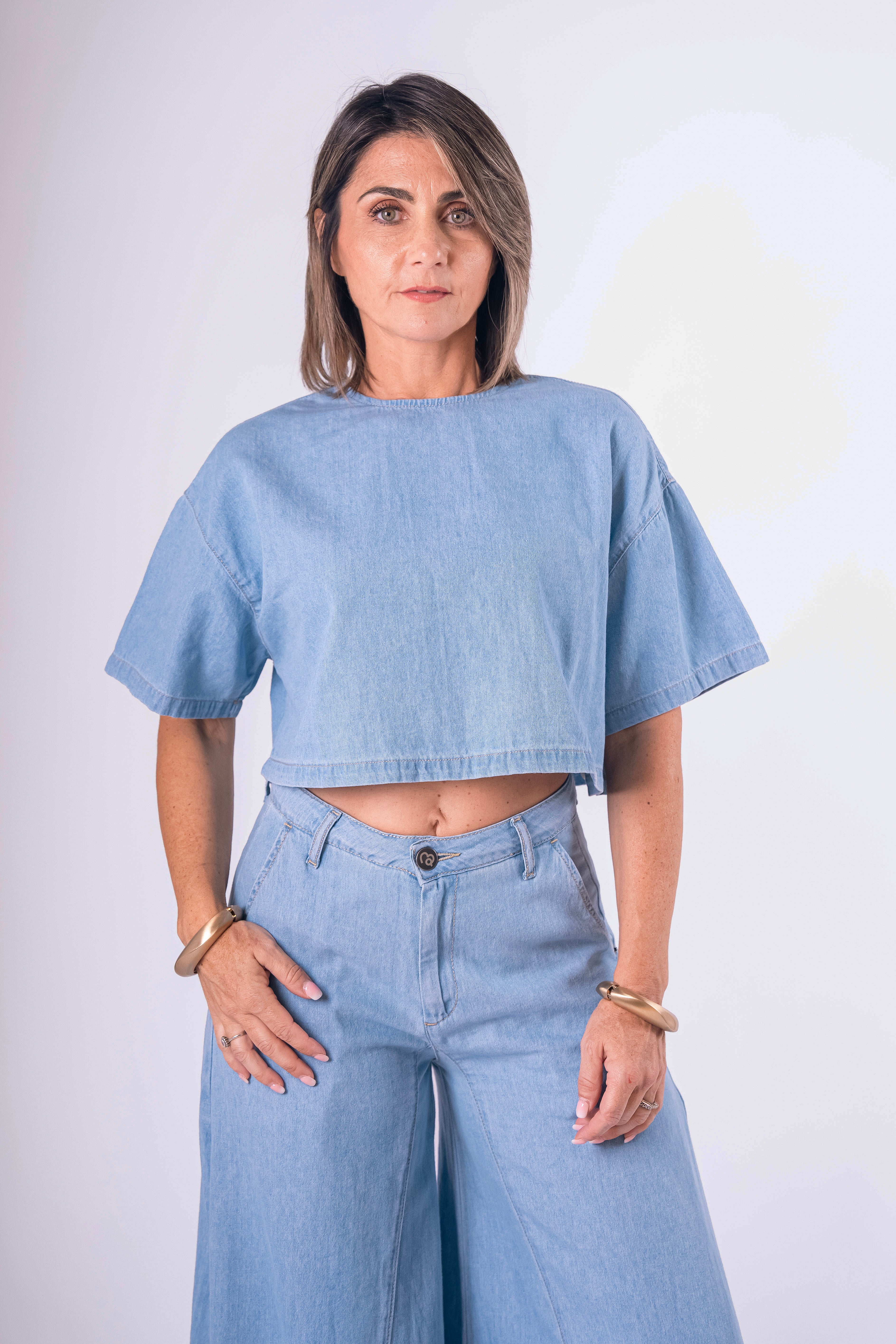 Crop Top Couture Denim Chiaro