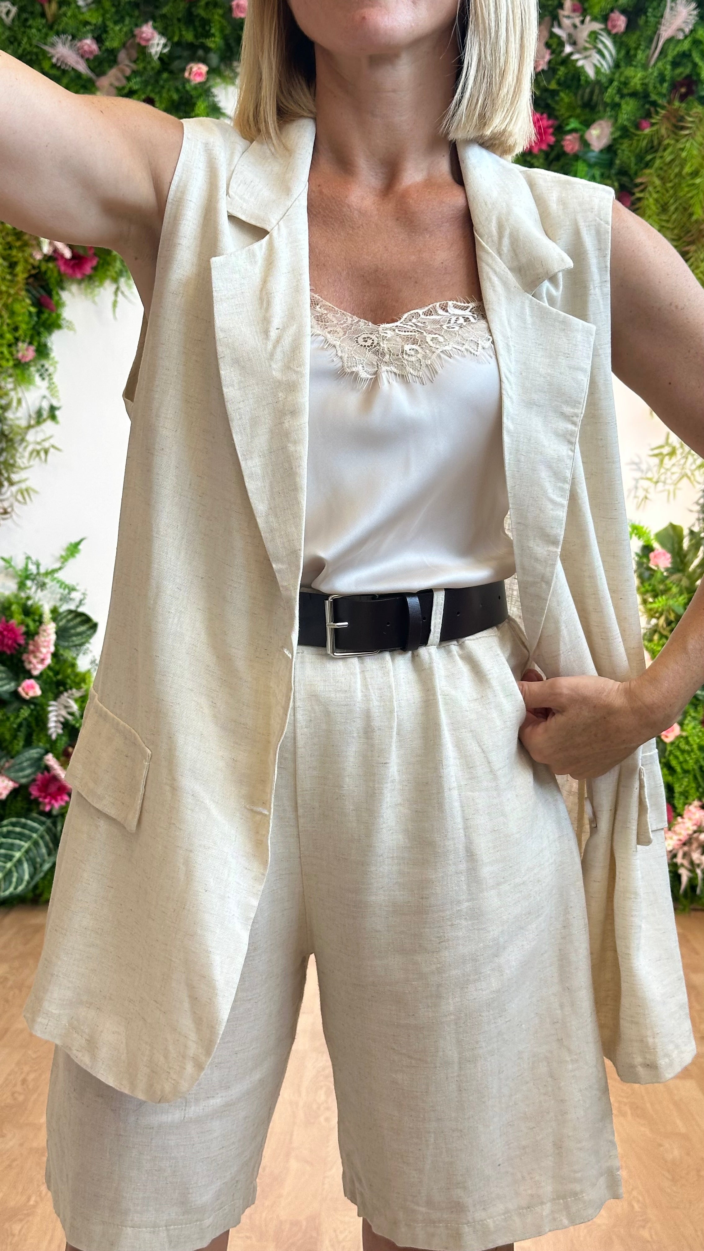 Tailleur misto lino beige