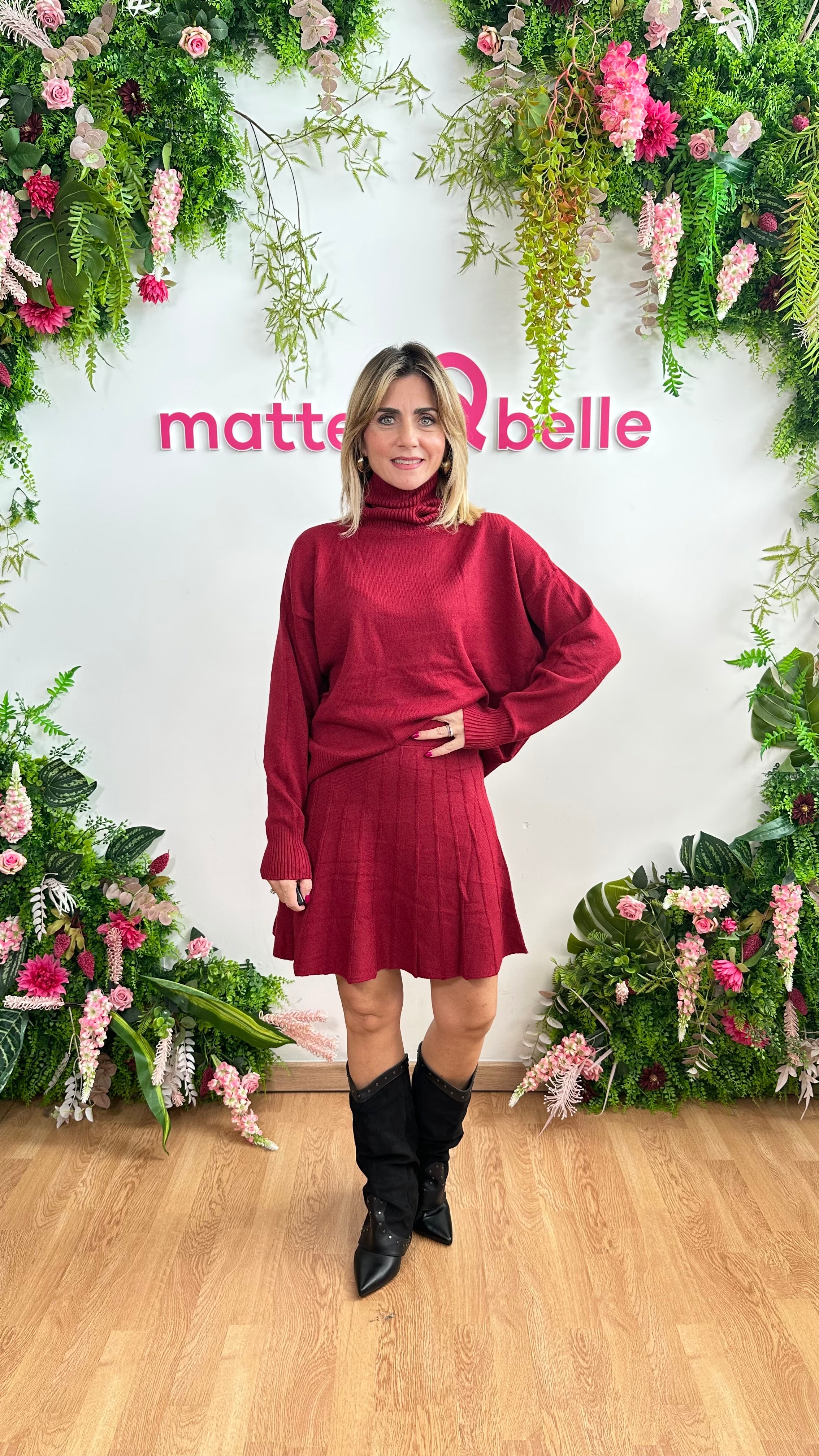 Coordinato in maglia Stefany bordeaux