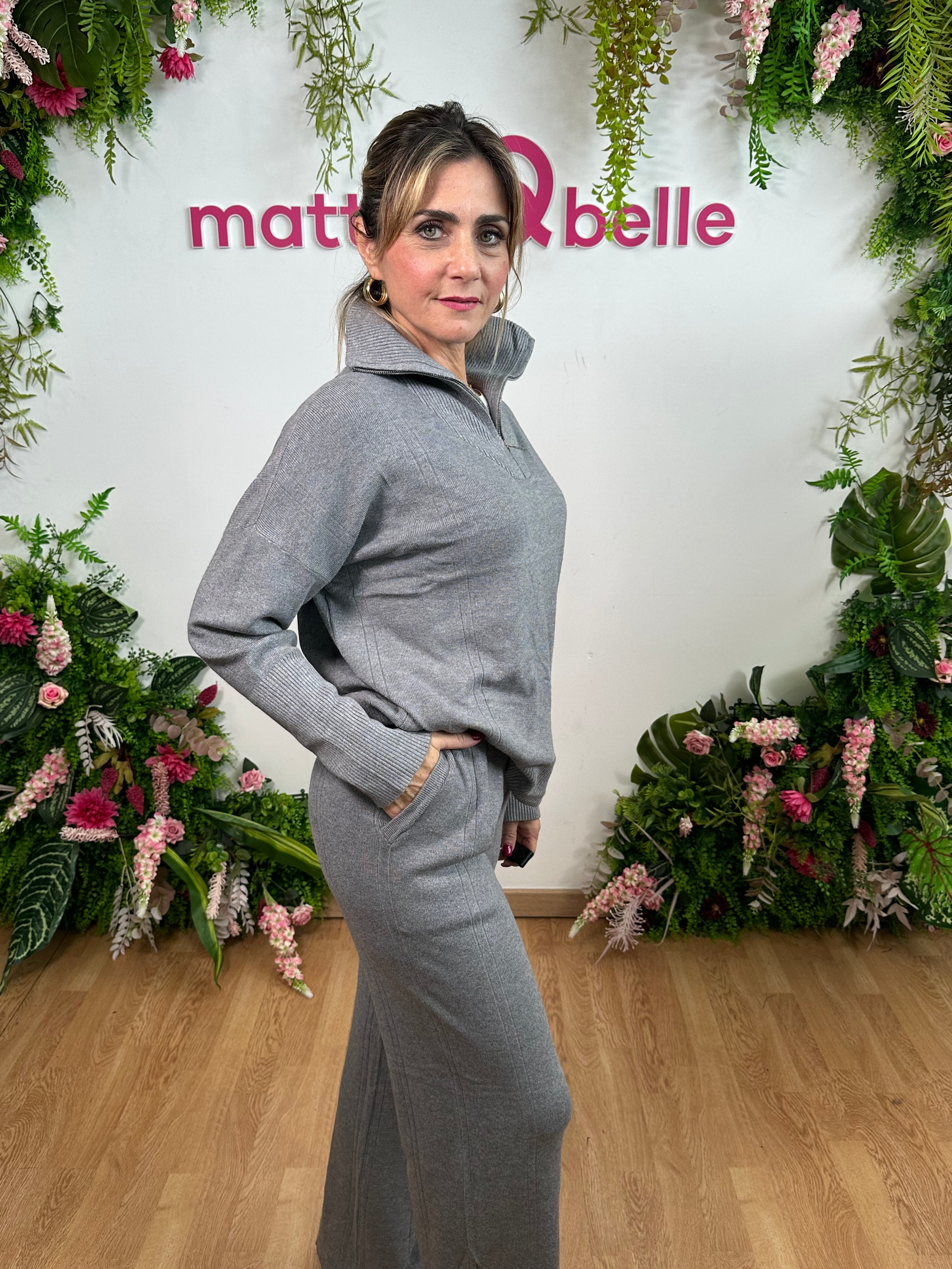 Coordinato in maglia Zip grigio