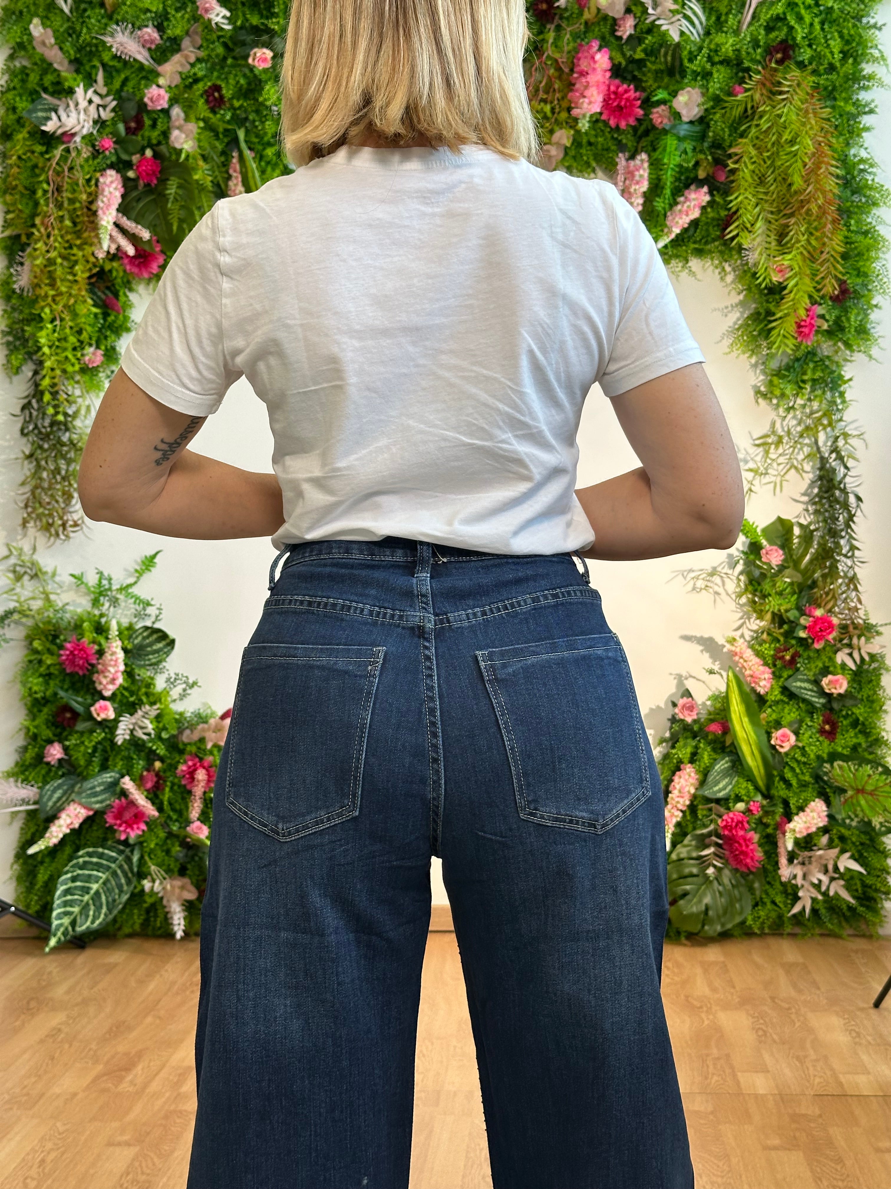 Jeans ballon strass blu denim