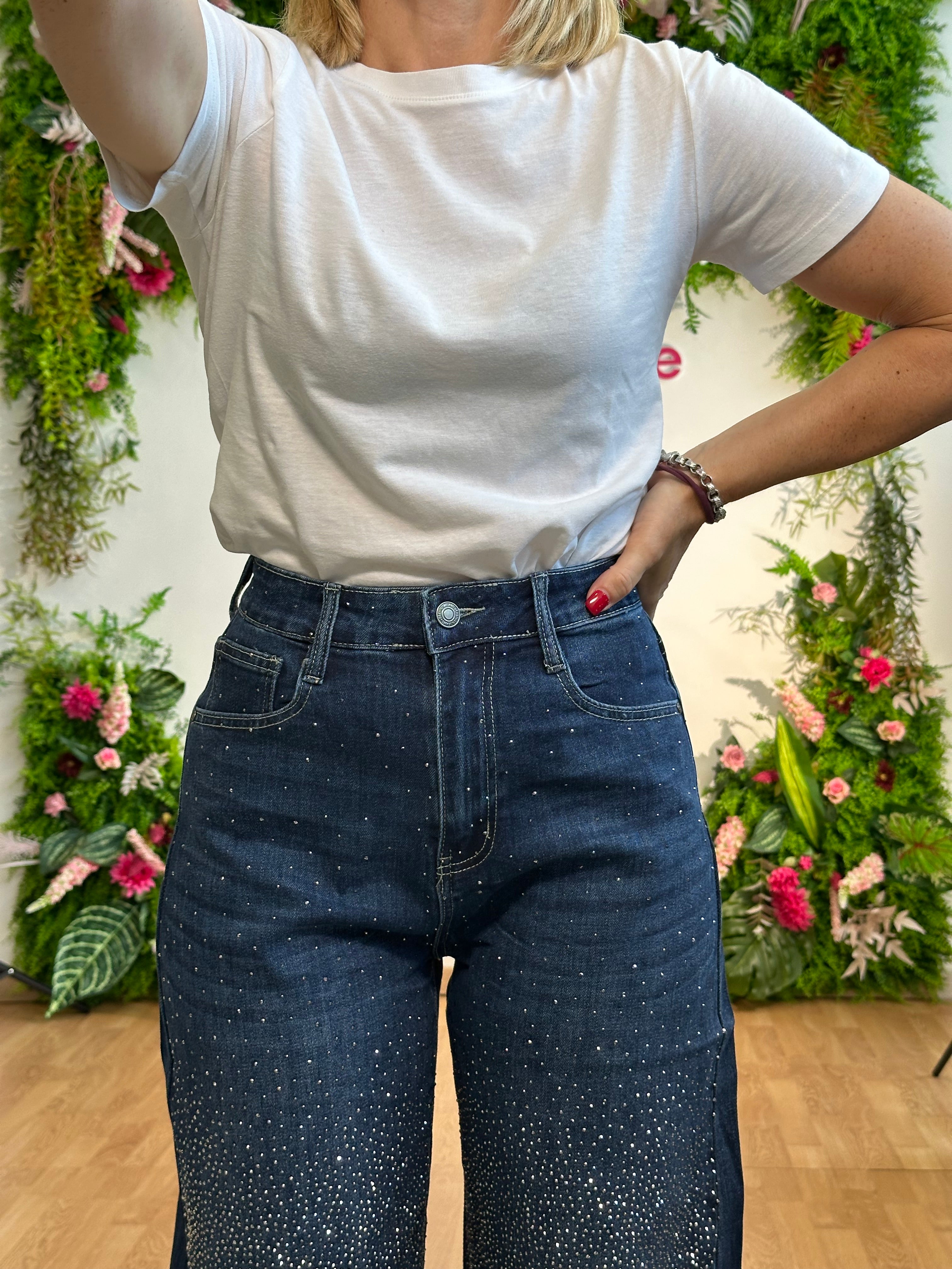 Jeans ballon strass blu denim