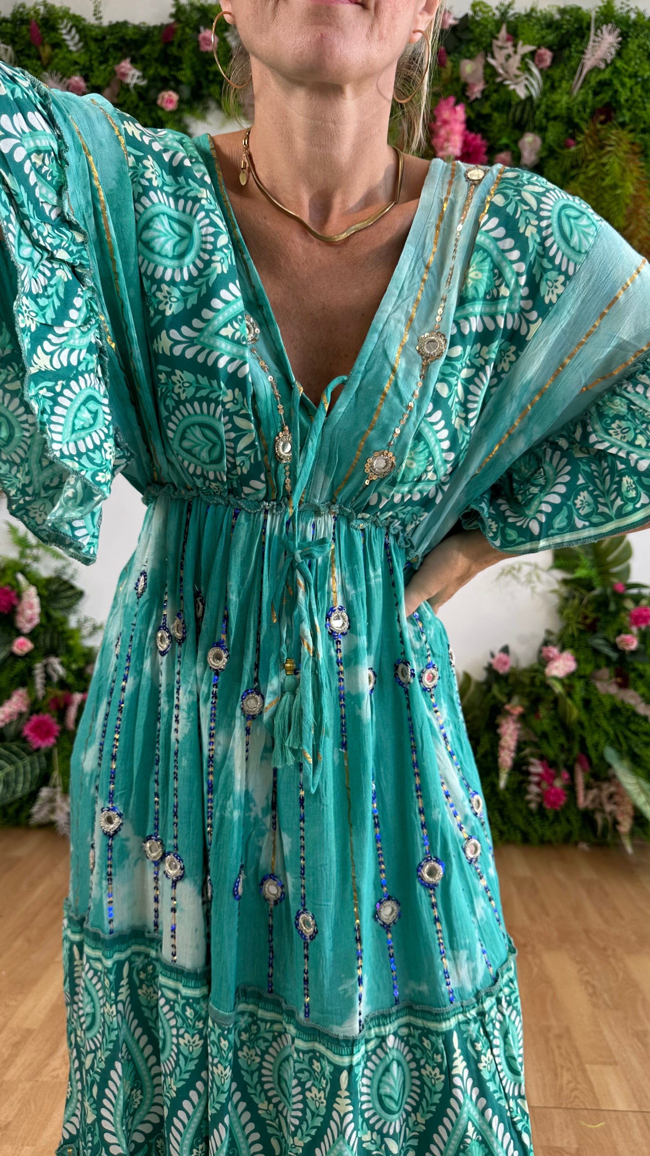 Caftano Boho acquamarina