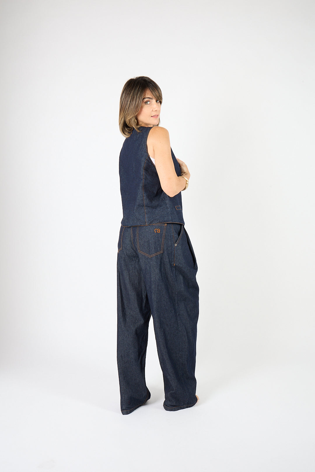 Gilet Denim Couture lavaggio scuro